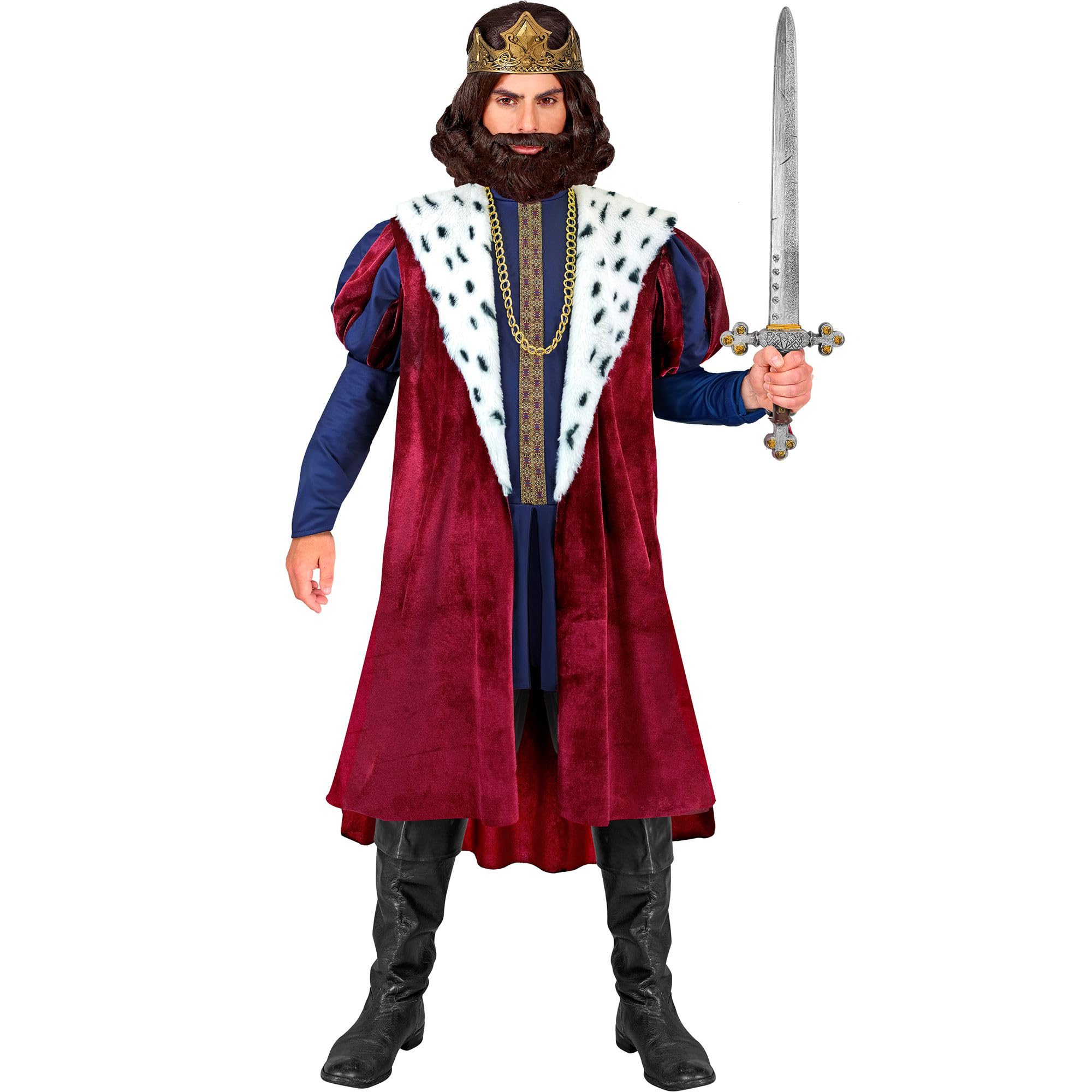 W WIDMANN MILANO Party Fashion - King Costume Set for Men, 4 Pieces with Crown and Coat, for Carnival and Theatre