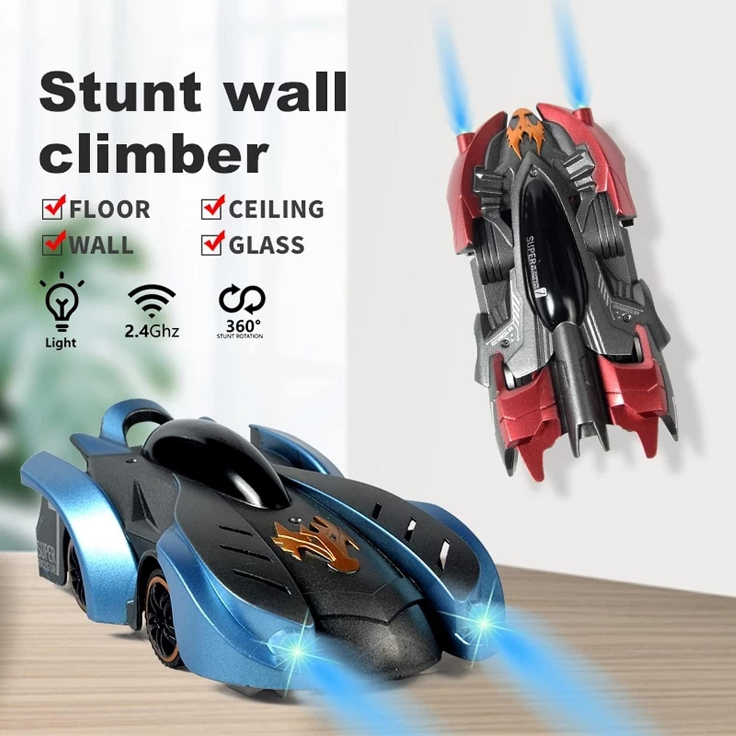 XIAOKEKE Rc Cars for Kids, Wall Climbing Watch Remote Control Car Toy Gifts for Kids Boys Girls, 360°Rotating Stunt Dual Mode Car Rechargeable, Head and Rear with Powerful LED Light