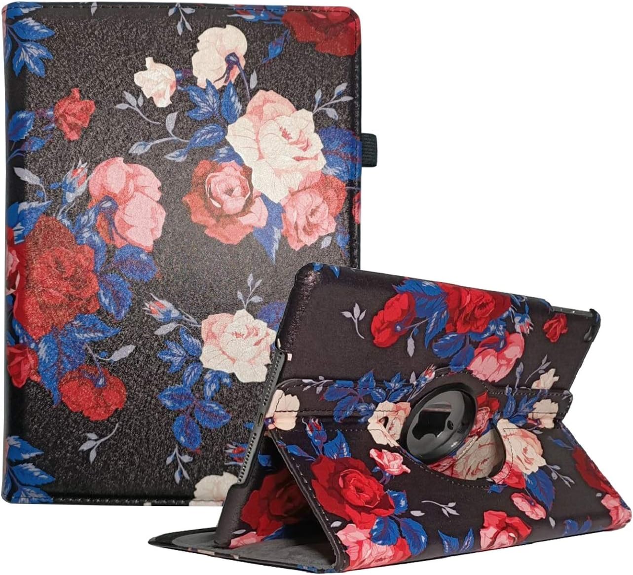 iPad Case for iPad 9.7 2018 2017 / iPad Air 2 / iPad Air - 360 Degree Rotating Stand Protective Cover with Auto Sleep Wake for iPad 9.7 inch (6th Gen 5th Gen) iPad Air 2 / iPad Air (9.7-Rose Flower)