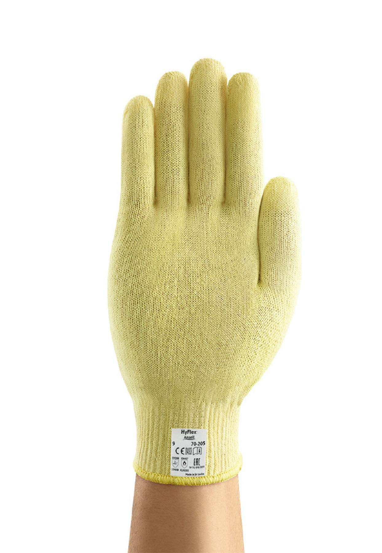 Ansell HyFlex 70-205 Gants de Travail Industriels, Protection Mécanique, Résistance aux Coupures, Jaune, Taille L (12 Paires)