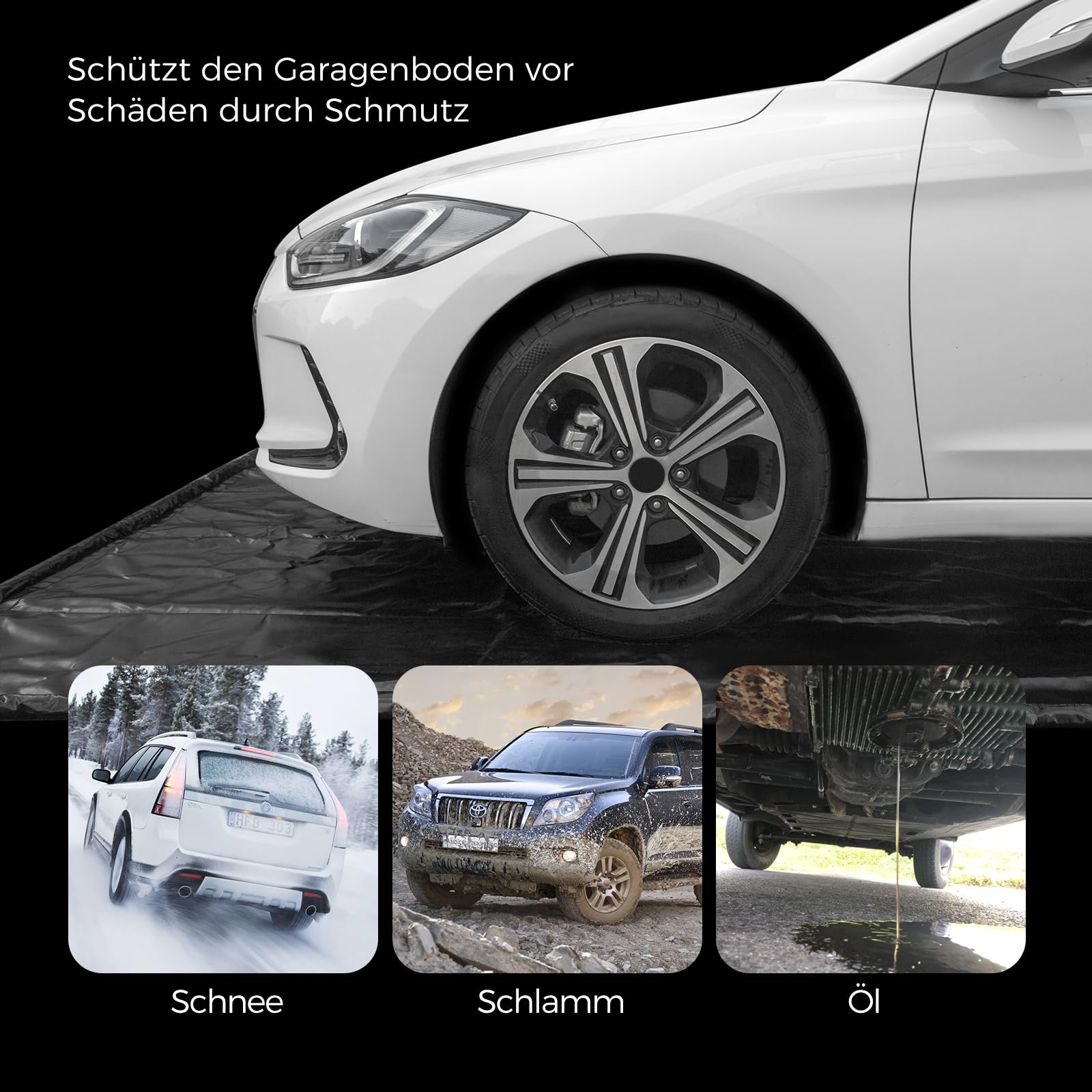 WELKIN Eindämmungsmatte, 8'6" x 20' rutschfeste Garagenbodenmatte - Hochbelastbarer, wasserdichter Schutz vor Schnee, Regen und Schlamm für Autos