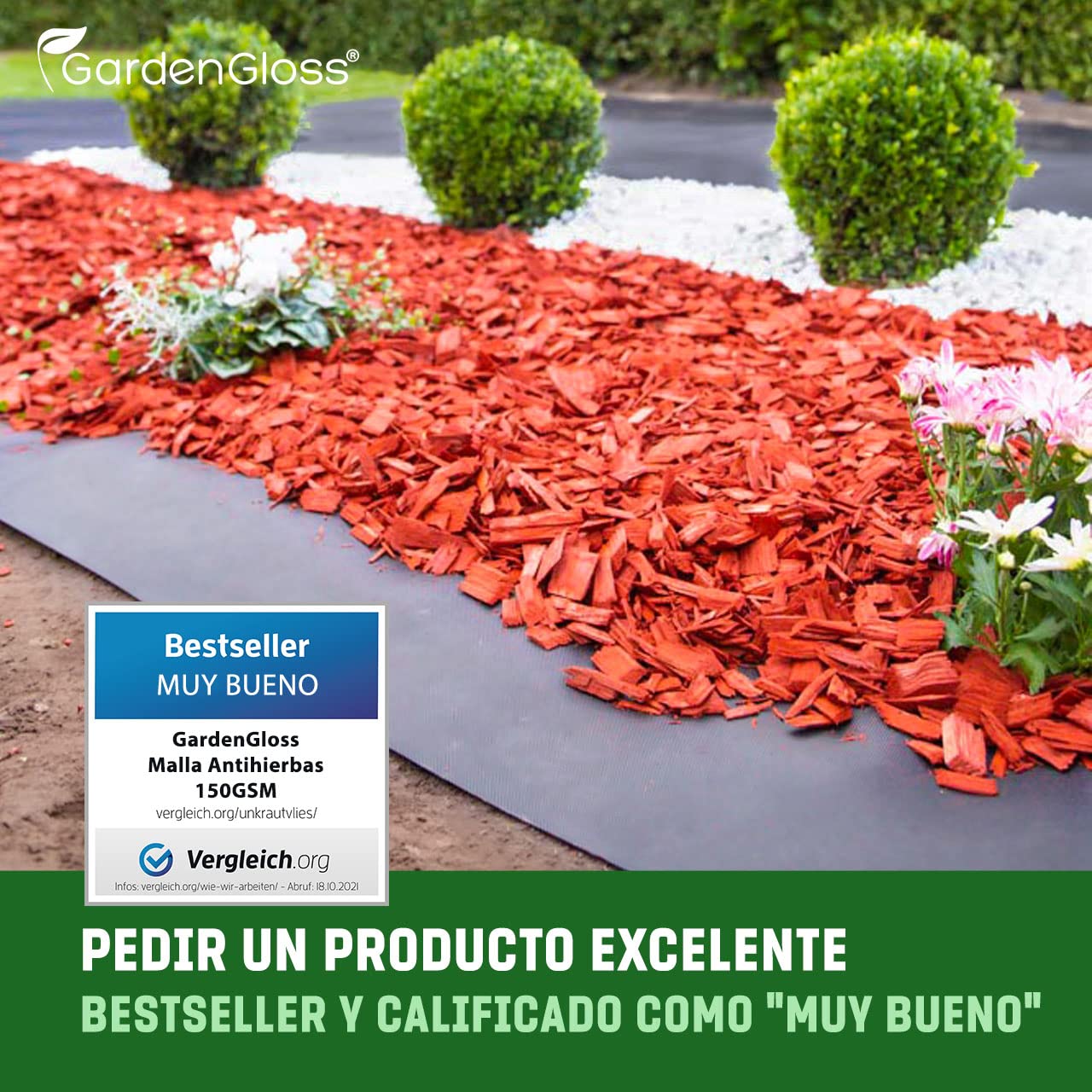 GardenGloss 50m² Premium Tela Antihierba contra Las Malas Hierbas - 150g/m² Extra Fuerte - Mallas Antihierba Resistente al Desgaste 50g/m² - Alta estabilización UV (50m x 1m, 1 Rollo)