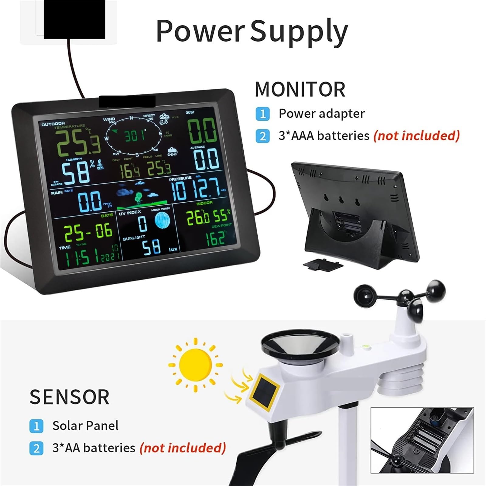 Stazione Meteorologica 7 In 1 Con Sensore Esterno, Monitor Wireless