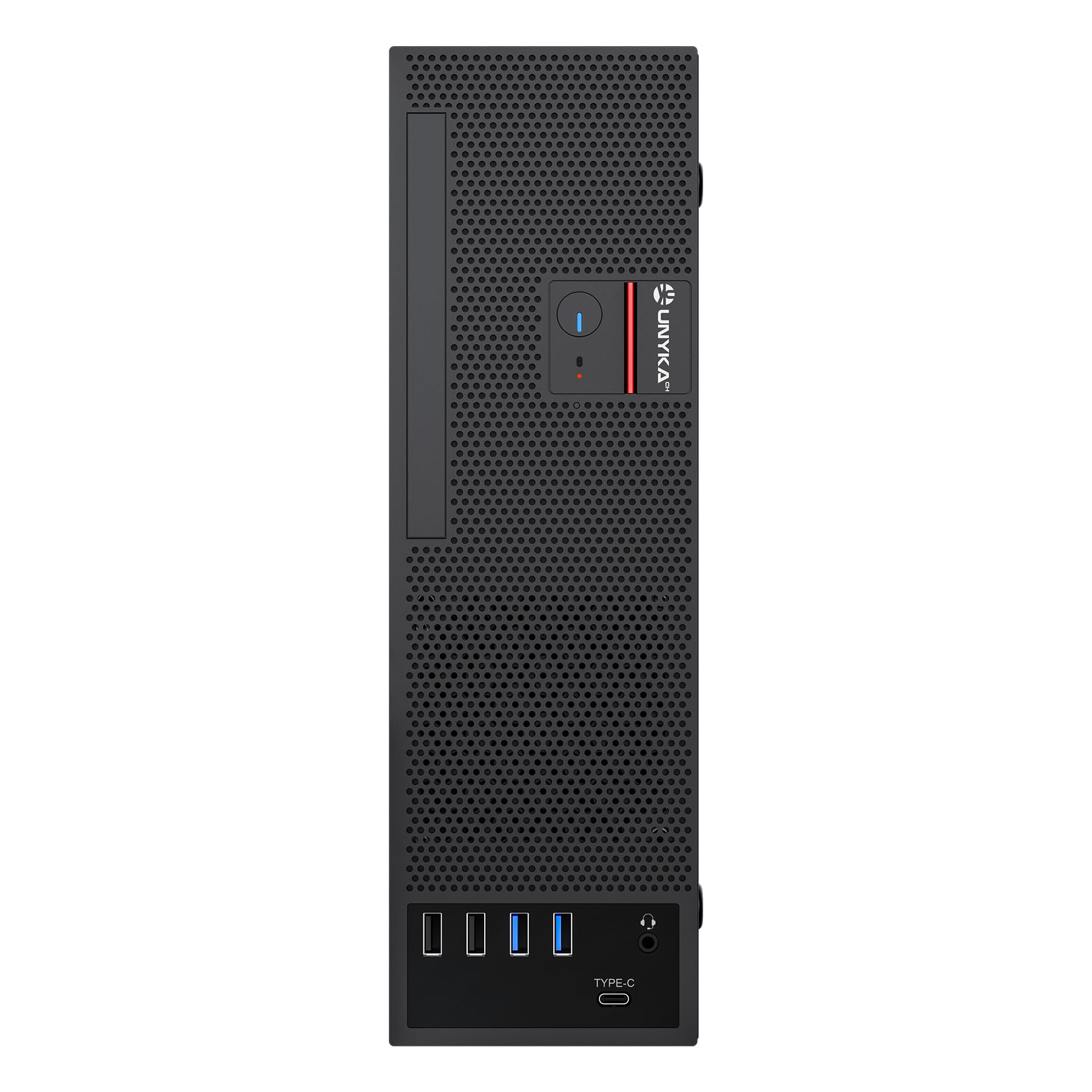 UNYKAch UK3006 Caja PC Slim Micro-ATX 8L SFF con Fuente de Alimentación Flex 150W, USB-C Frontal y Soporte ODD - Compatible Micro-ATX y Mini-ITX, Acero SGCC y ABS, Negra