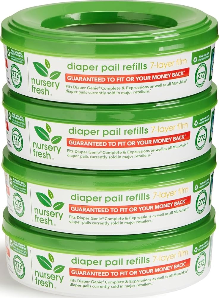 Refill Rings for Diaper Genie® and Munchkin® Diaper Pails, Holds up to 1,088 Newborn Diapers, 4 Pack