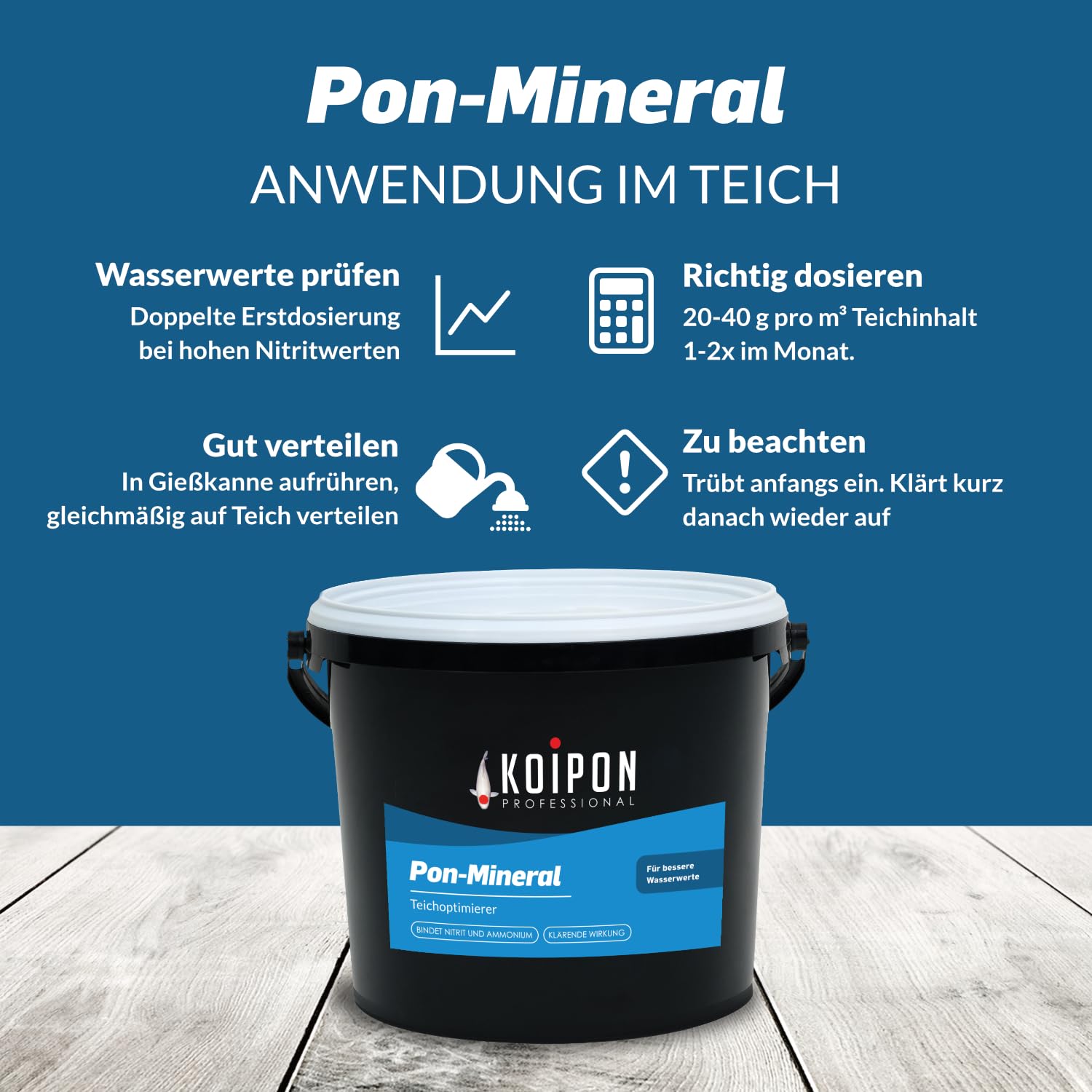 KOIPON Pon-Mineral 7,5 kg Teichmineralien für klares Wasser, senkt Nitrit | Hochwertige Teichmineralien stabilisieren das Wasser & senken Nitrit – Teichpflege für klares, gesundes Wasser