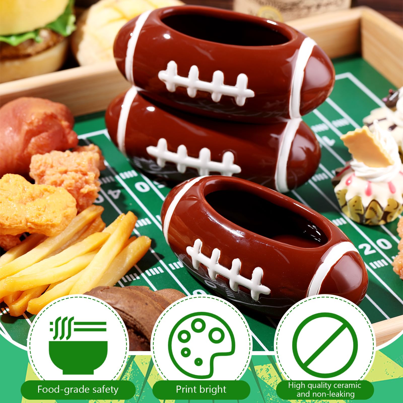 Layhit 4 Pcs Football Dipping Sauce Bowl Football Party Ceramic Condiment Server Chip and Dip Football Bowls Football Serving Dishes for Birthday, Tailgate Party Decorations