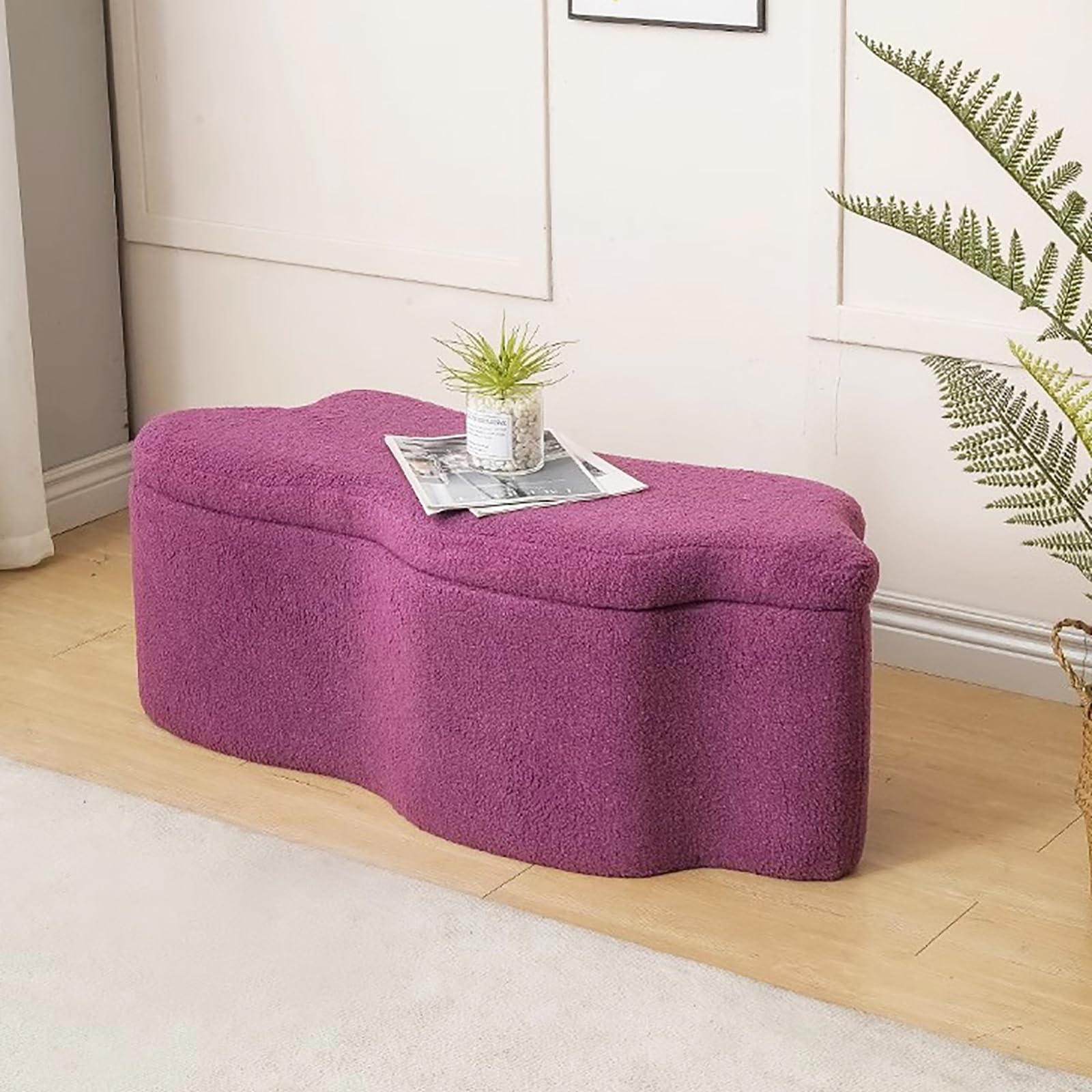 Pouf en sherpa violet avec rangement dissimulé au design haut de gamme