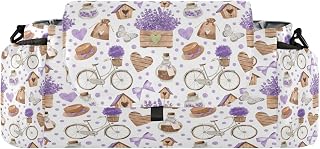 CUPADA Watercolor Lavender Flower Universal Baby Stroller Organizer with Cup Holders, Large Capacity Spring Bike Vintage Stroller Organizer Bag Adjustable Strap Fit Most All Strollers