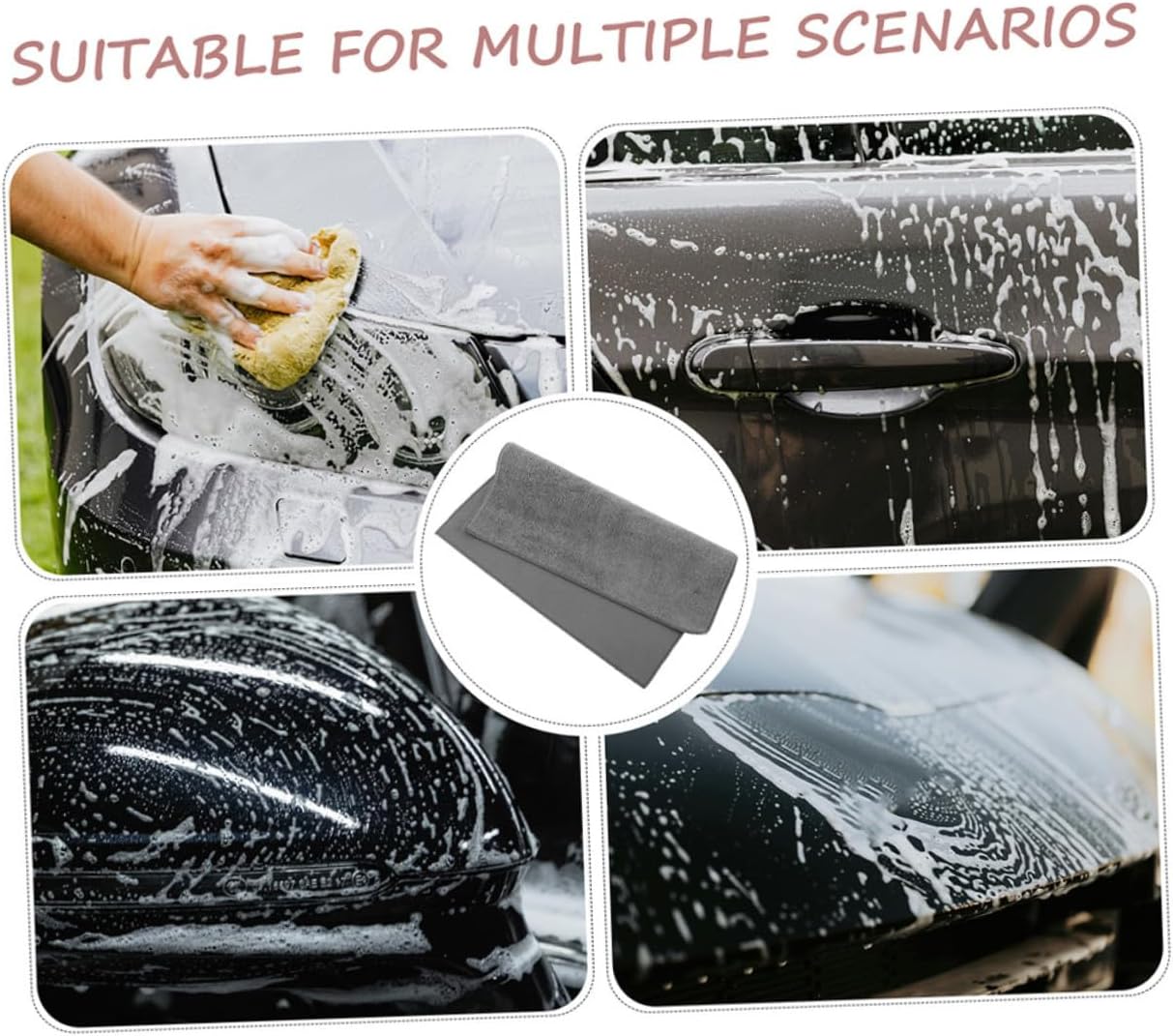 2pcs Microfiber Car Towels Double-Sided Thick Absorbent Cleaning Cloths 30x30cm for Car Wash and Drying Interior Exterior Detailing