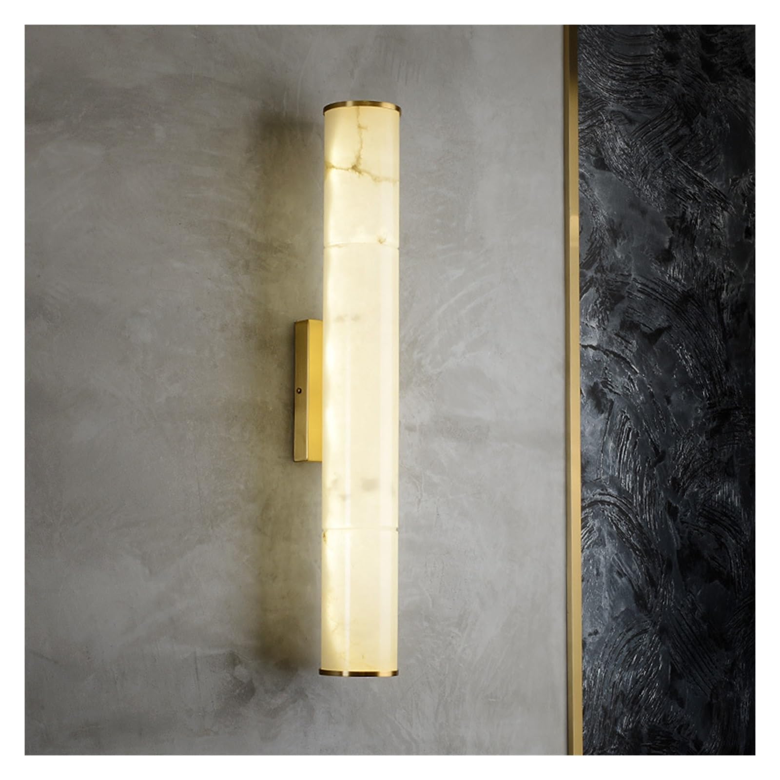 ZTCHSENZT Cylindrical Natural Marble LED Wall Lights Copper Parlor Dining Room Sconces Light Luxury Bedroom Lamp,Cool White-50cm