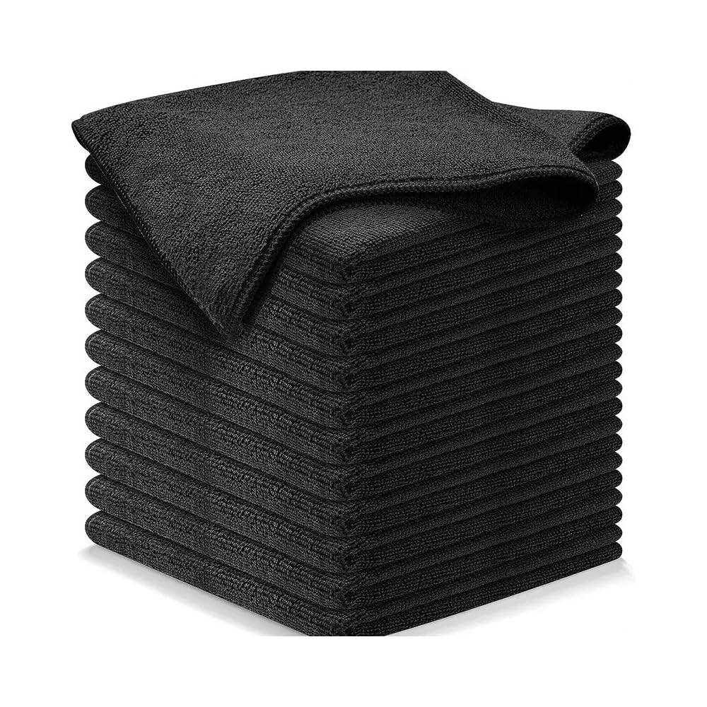 Pack of 10 Microfibre Cleaning Cloths 25 x 25 cm Black All-Purpose Cloths Soft Cleaning Cloth Microfibre Cloths Absorbent Kitchen Towels Tea Towels Lint-Free Washable Cleaning Cloths for Home Car