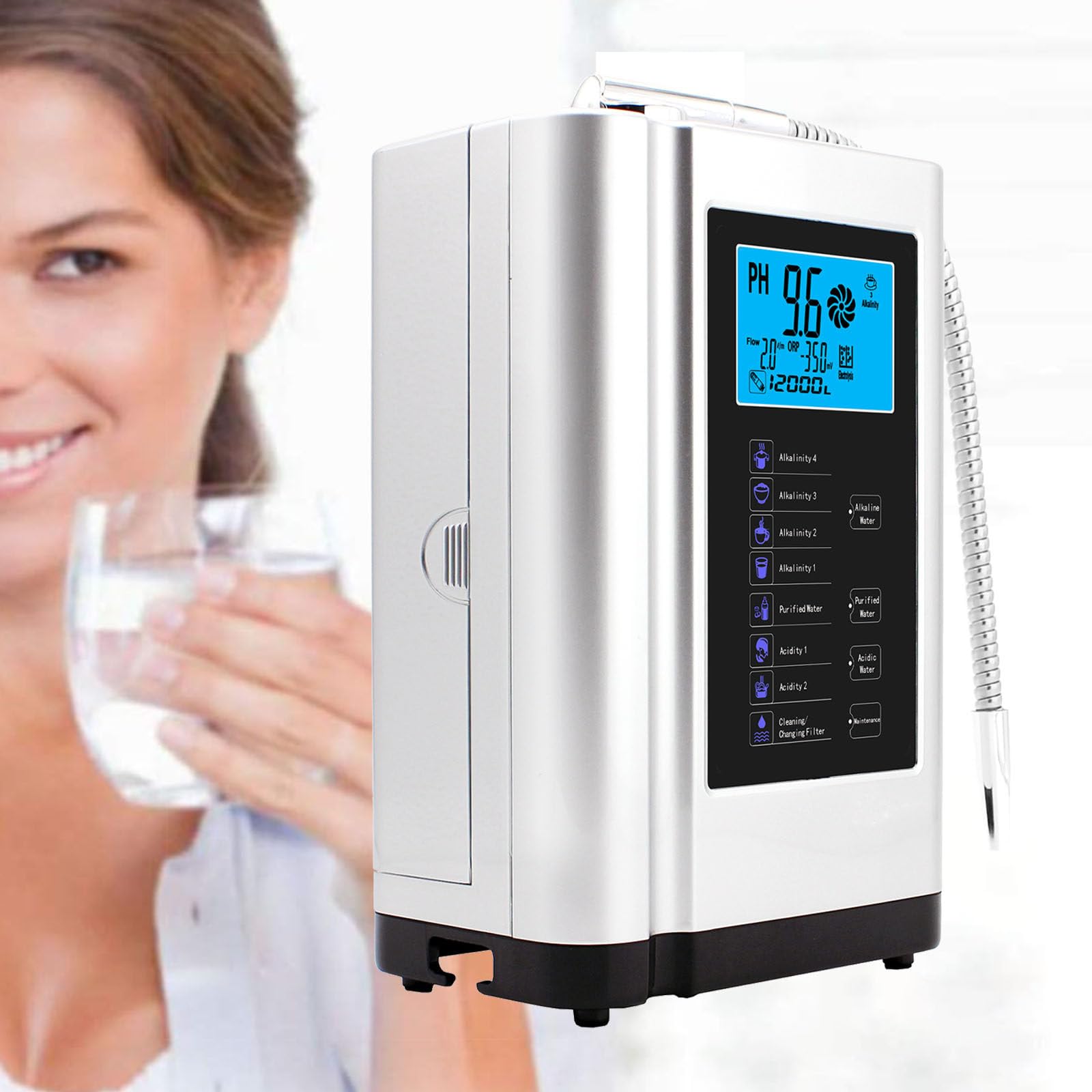 Urządzenie Do Jonizacji Wody Alkalicznej I Kwaśnej, Ph 3,5-10,5, Jonizator Wody Alkalicznej Do Kuchni Domowej, Orp +500 Do -550 Mv, Zestaw Jonizatorów Wody, Codzienne Użycie Kawy I Herbaty Silver