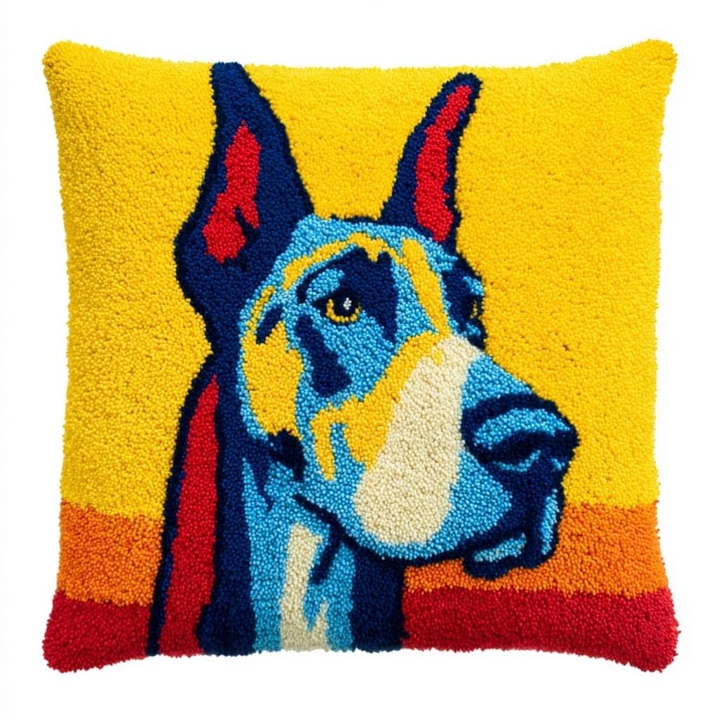 Henypt Latch Hook Cushion Kits for Adults 43x43cm,Great Dane