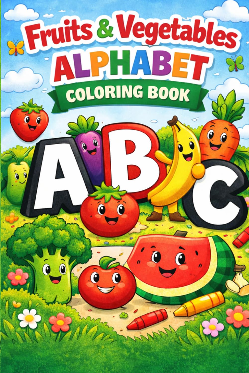 Fruits & Vegetables Alphabet Coloring Book for Kids: Learn ABC While Coloring Fun Fruits and Veggies | Educational Activity Book for Toddlers and ... Motor Skills, Creativity & Early Learning