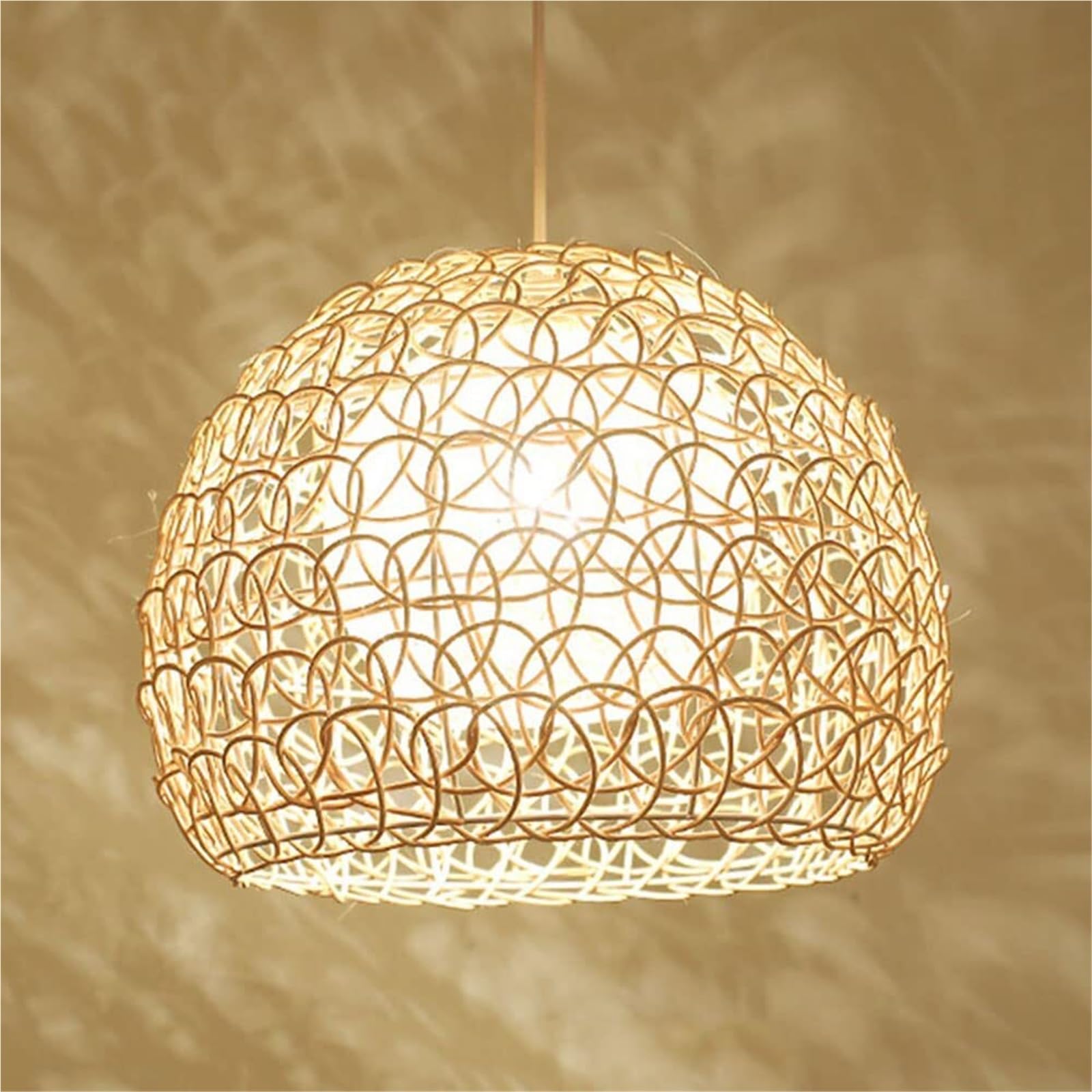 KHUKHU Hanging Light Fixture Rattan Ball Lampshade Restaurant Industrial Light Fixtures Ceiling Creative Chandeliers Decoration Pendant Light Hanging Fixtures E27(Wooden Color-A,25cm/10in)