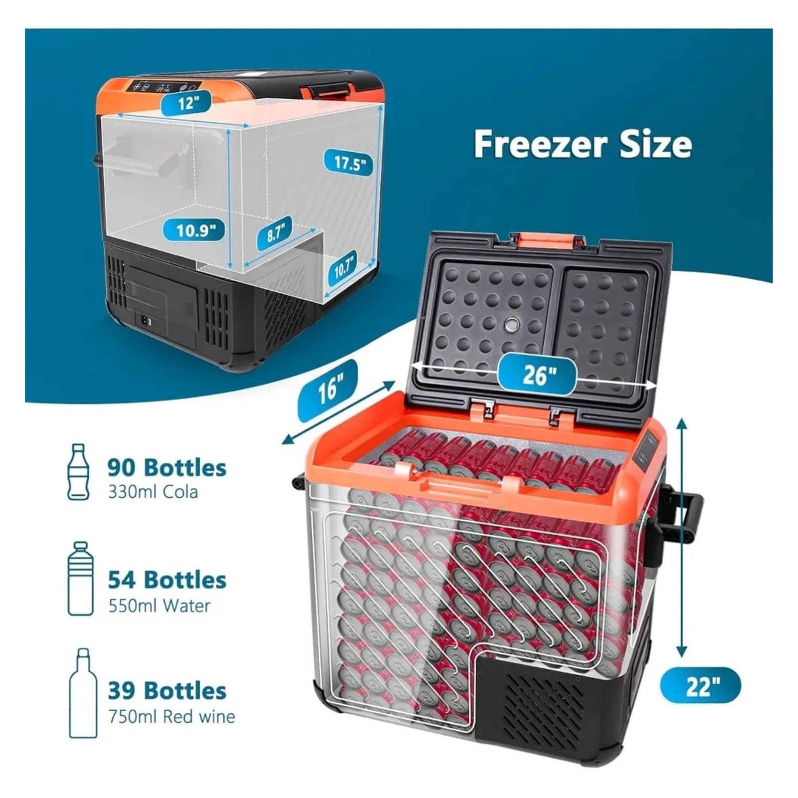 Refrigerador de 12 voltios, refrigerador for automóvil de una Sola Zona, súper Grande, de 61 Cuartos (58 L), Enfriador eléctrico con CC de 12/24 V, refrigerador portátil for automóvil