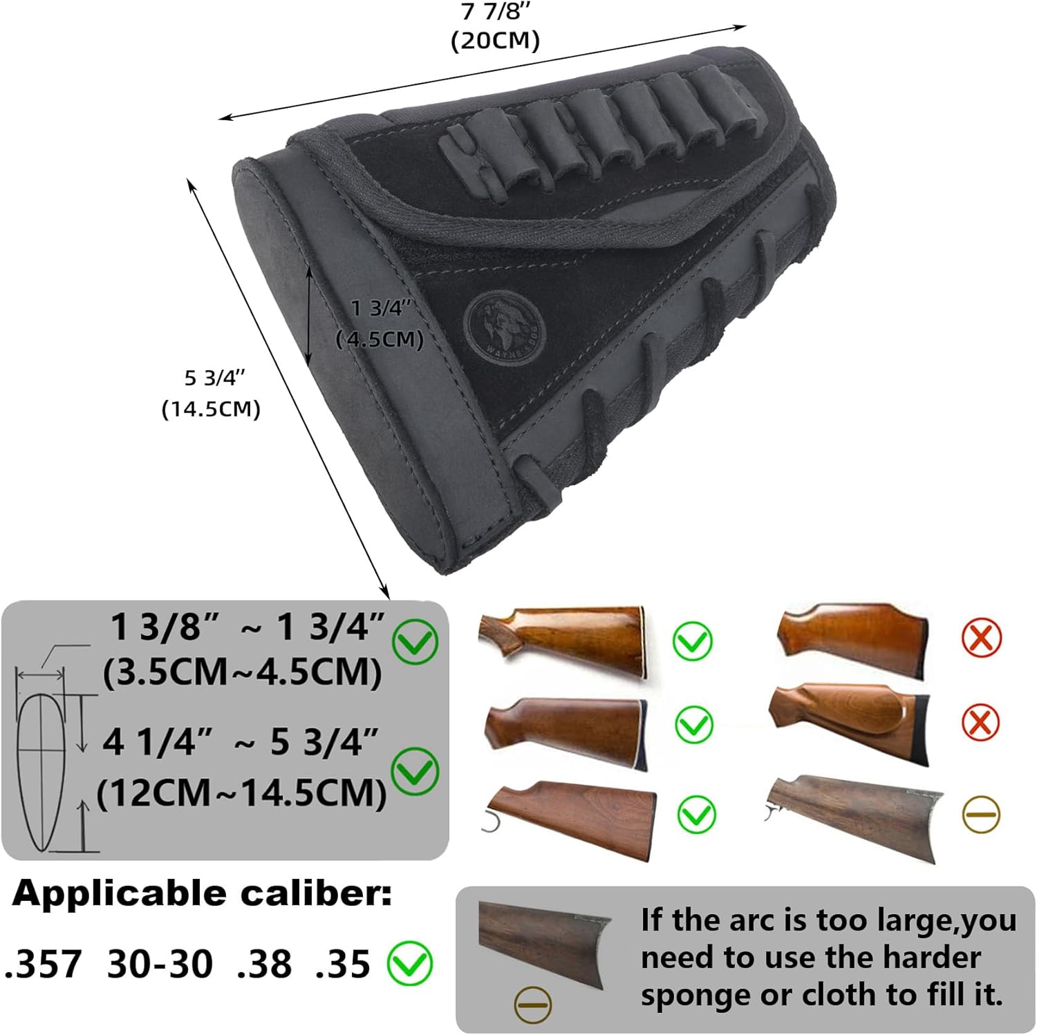 Black Cheek Riser Pad with Gun Sing Ammo Holder .30-30 .357 for Righty or Lefty Hand