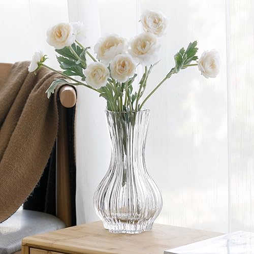Miniatura 2 de Jarrón decorativo moderno de 10 pulgadas para arreglos florales, florero grande y elegante de vidrio transparente para ramo (transparente)