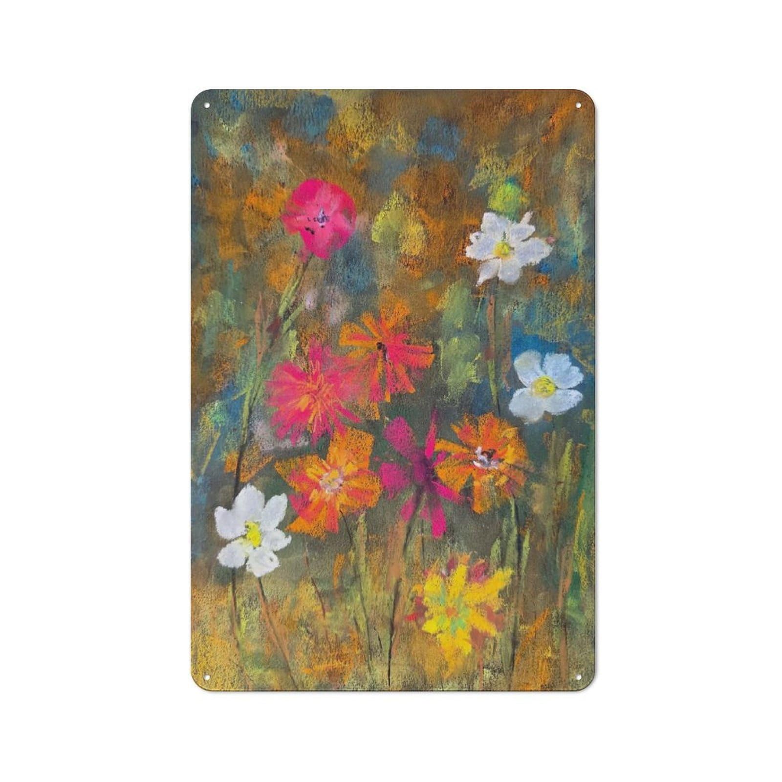 Junmoney Style-10 Metal Plaque 30X20cm With Vibrant Pastel Floral Painting For Pub Or Café, Vintage Decor, For Metal Sign Collectors, For Vintage Wall Decor Fans
