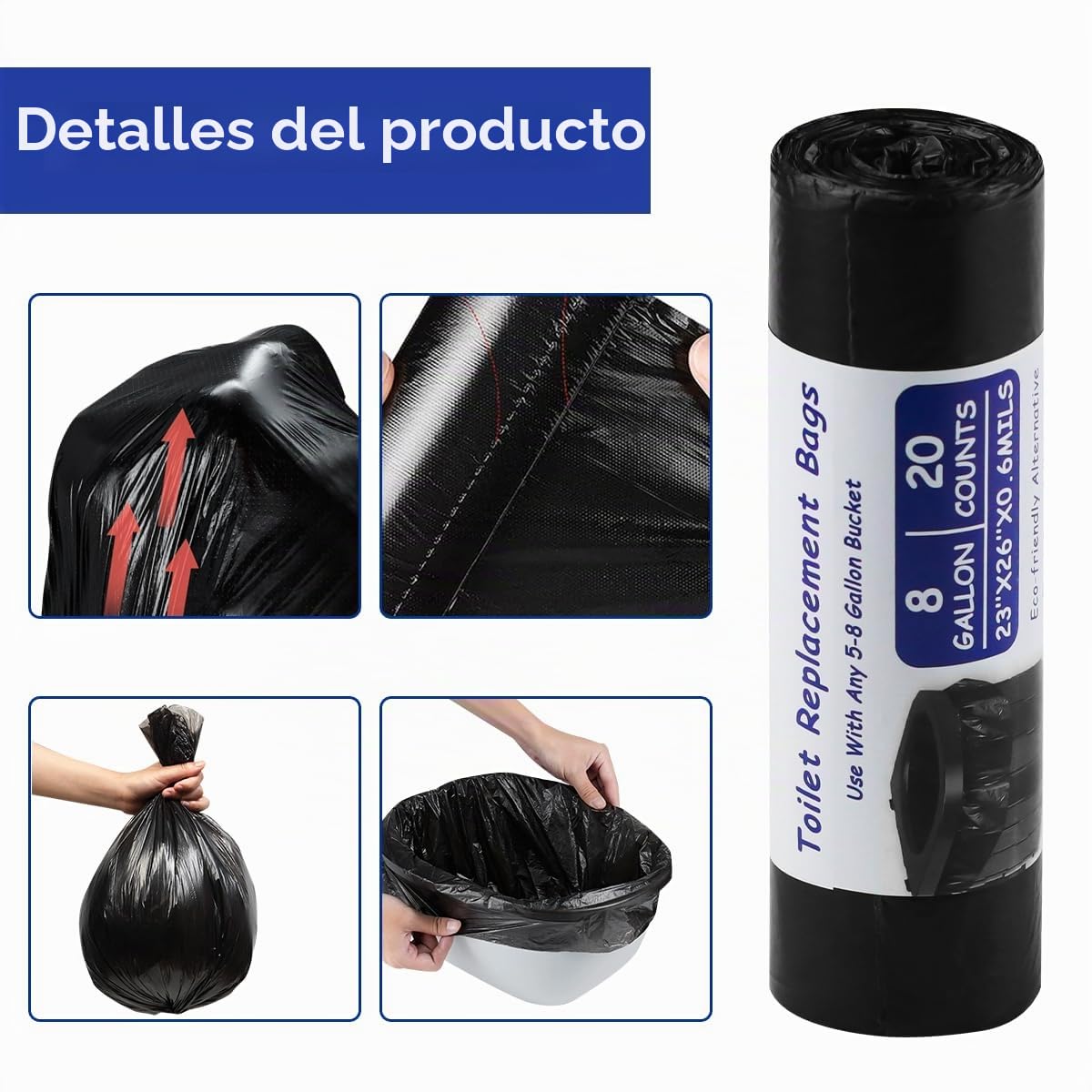 100 Piezas Bolsas de Basura Set,30L Bolsa de Basura Biodegradable para Inodoros de Camping, Impermeables Bolsas de Aseo de Camping, para Camping, Cocina, Sala de Estar, Baño