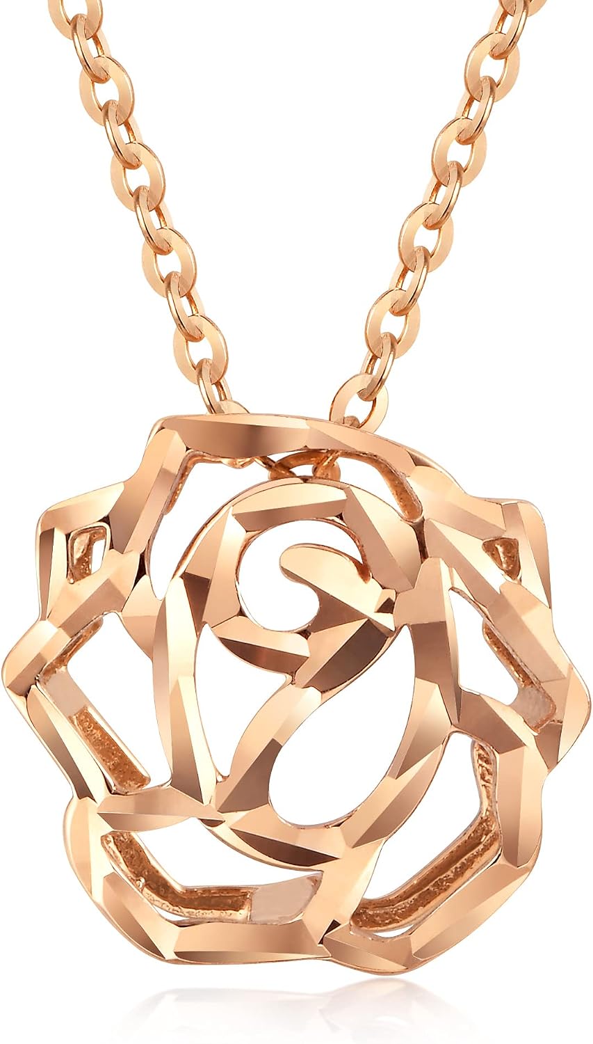 CHOW SANG SANG Delicate Gold 18K Rose Gold MINTY Collection Blooming Pierced Rose Necklace for Women 92771N | 18.5 Inches, (47 CM)