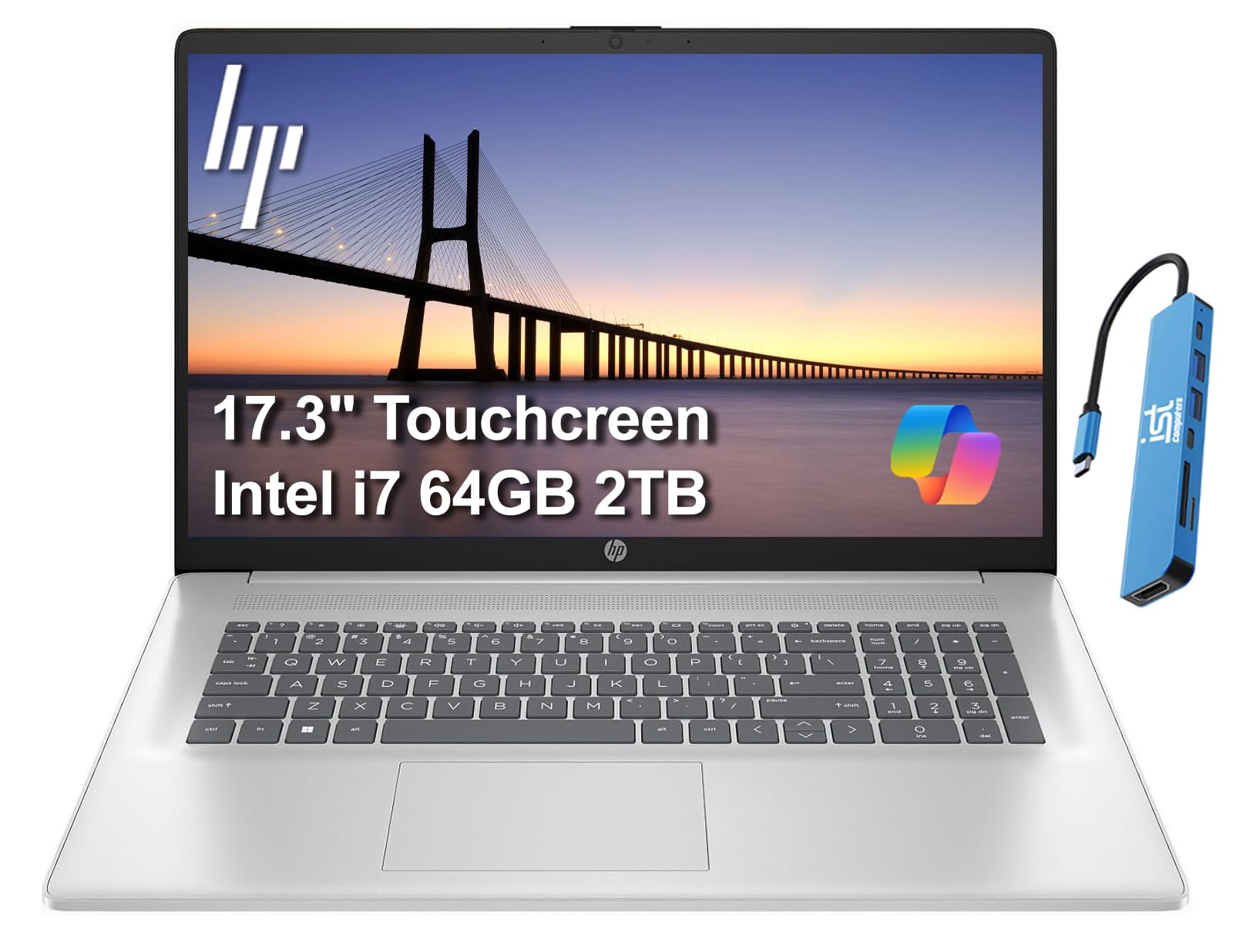 HP 17 Laptop, 17.3" HD+ Touchscreen, Intel Core i7-150U, 64GB RAM, 2TB SSD