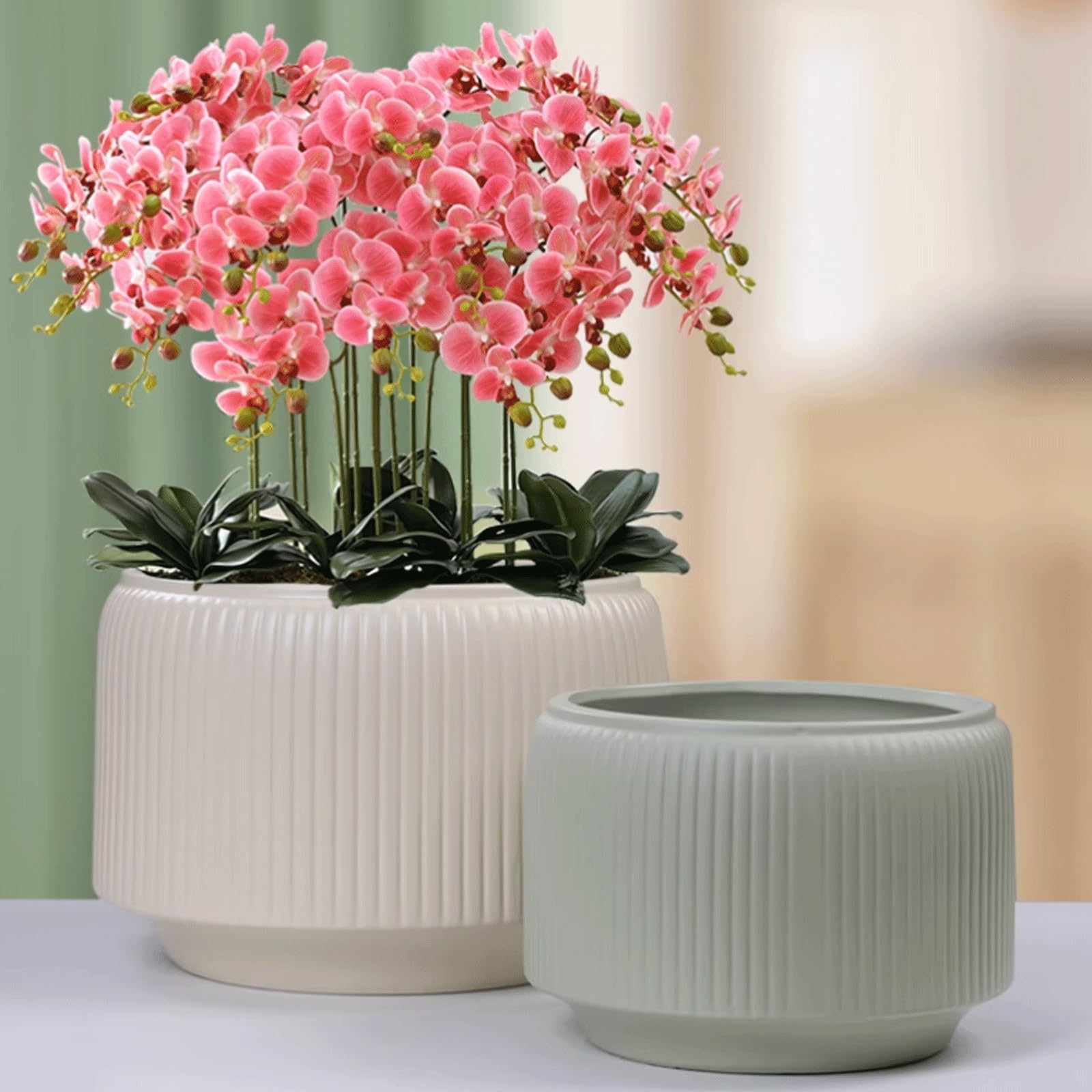 Dekoracyjna ceramiczna doniczka do orchidei z otworem drenażowym, nowoczesna okrągła donica z szerokim otworem, doniczka na sukulenty do wnętrz, do salonu, dekoracji domu, na taras (biała, CH)