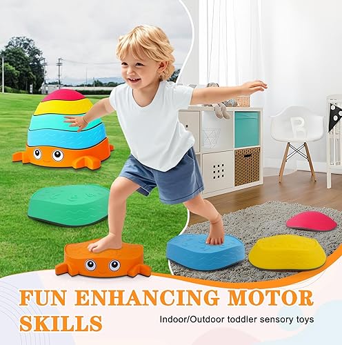 Miniatura 3 de Crabs Balance Stepping Stones, 5 piezas antideslizantes para niños pequeños, divertidos juguetes sensoriales para niños pequeños, ejercicio sentido