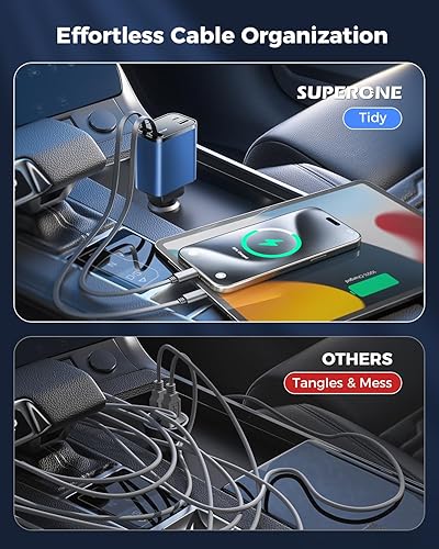 Miniatura 2 de Cargador de coche retráctil 4 en 1, cargador de teléfono rápido SUPERONE más pequeño de 69 W con cable, adaptador USB C y iPhone para cargador de