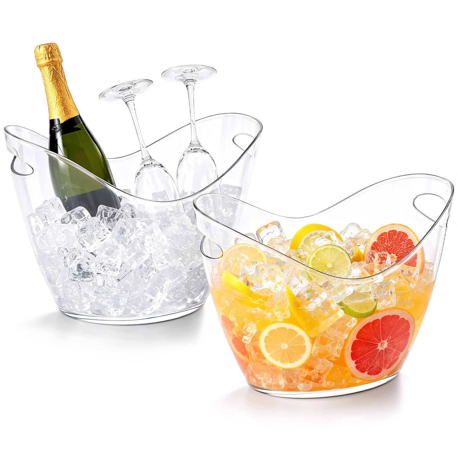 Ice Bucket 2 PCS, Thickened Clear PET Drink Cooler with Handles