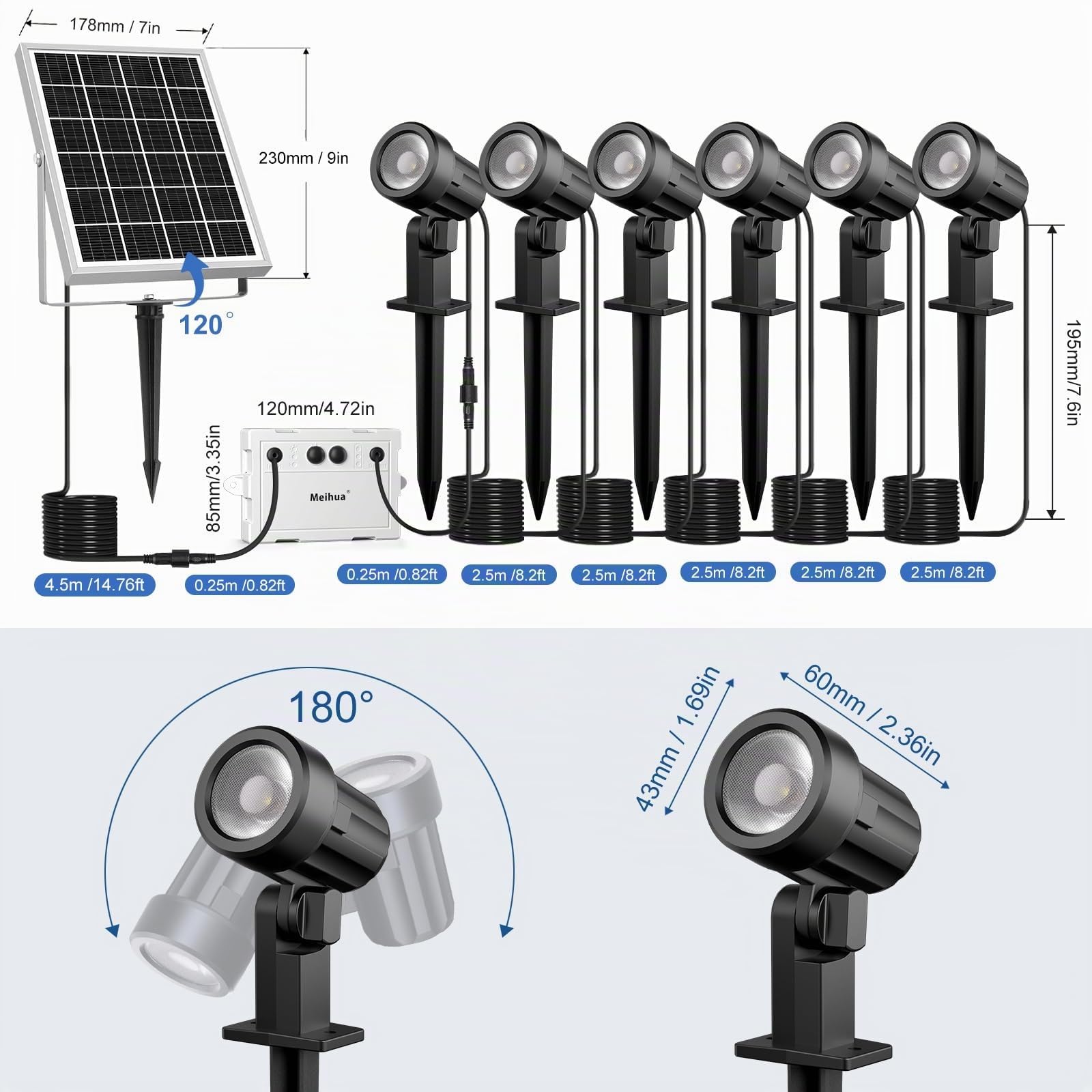 MEIHUA Faretti Solari Esterno 2700K 4000K 6000K Faretto Solare IP66 Impermeabile Faro Luce Solare 3 Luminosità 2 Modalità Dinamiche Timer Lampade da Giardino Solari per Cortile Halloween Natale