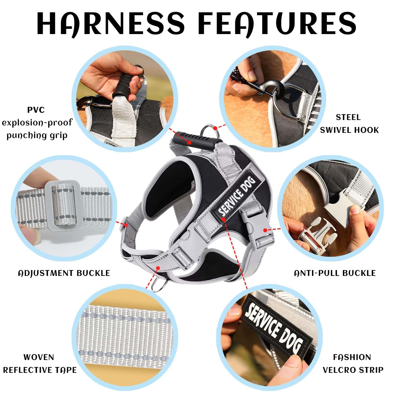 AiTodos® No Pull Dog Harness M, Black and Grey - Image 2