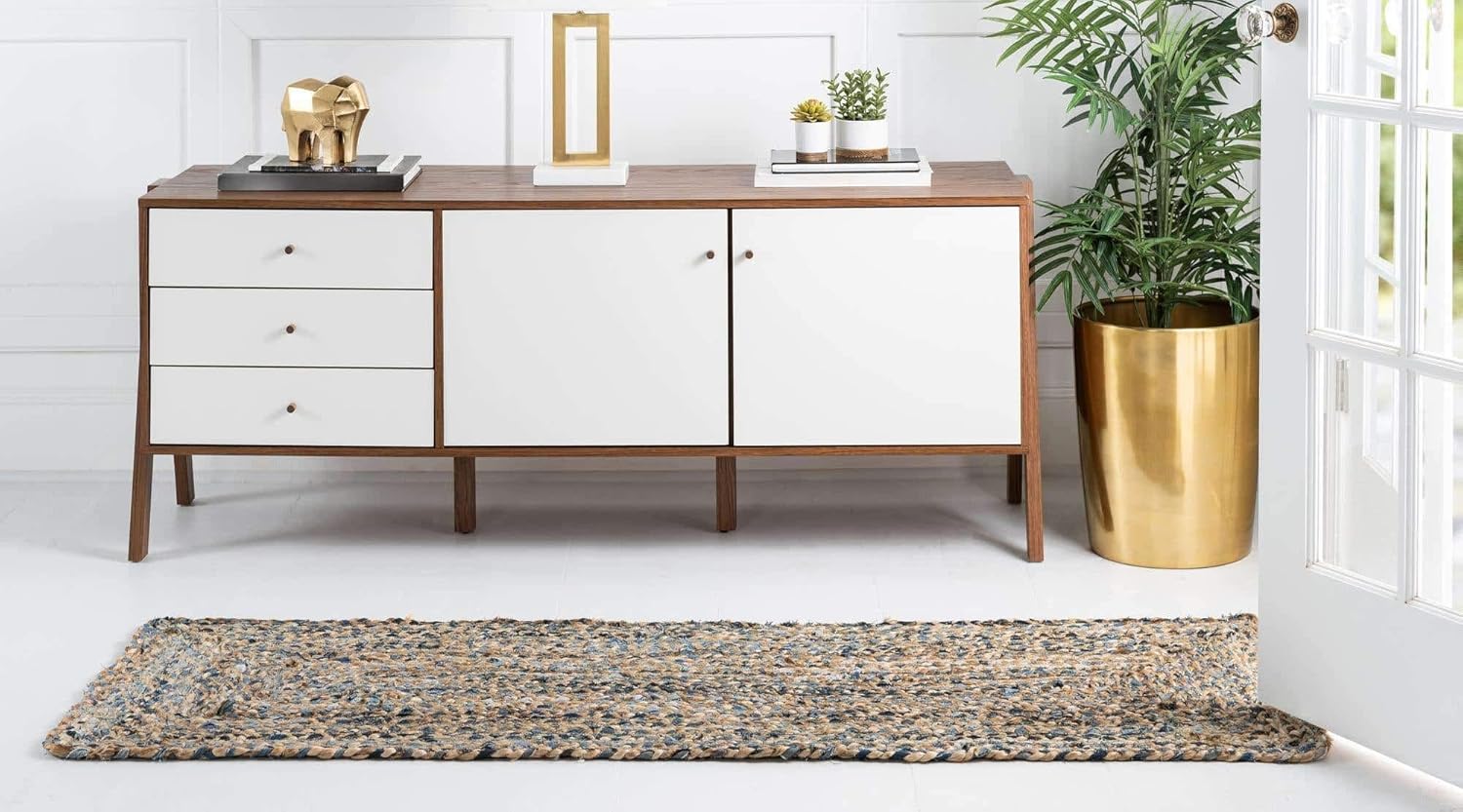 Unique Loom Braided Chindi Collection Casual Modern Blue Runner Rug (2' 2 x 6' 0)