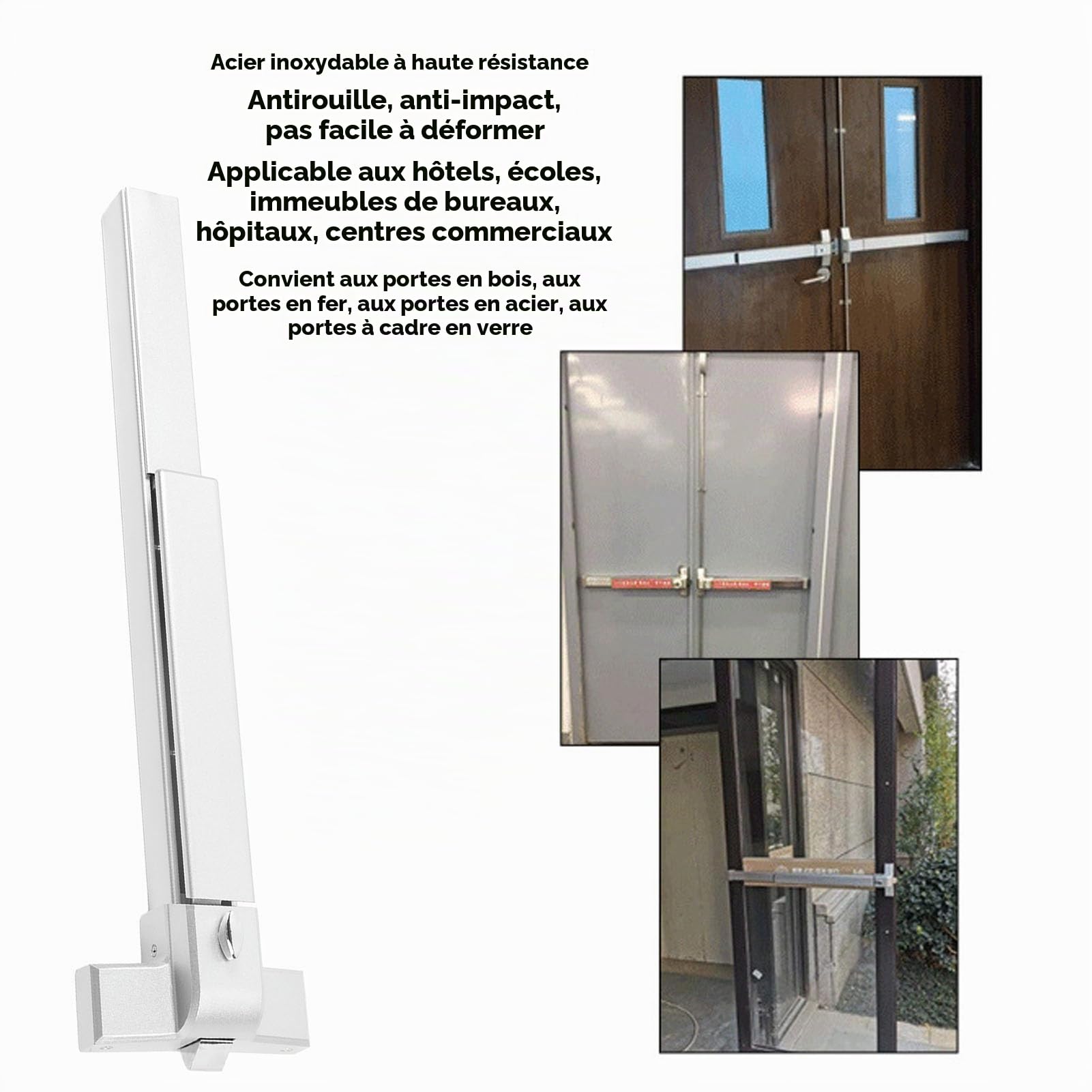 Diyeeni Barres Anti-Panique pour Porte de Sortie, Barre de Poussée Commerciale, Dispositif de Sortie de Panique, Barre de Poussée en Acier Inoxydable 304 pour Porte en Verre avec Cadre