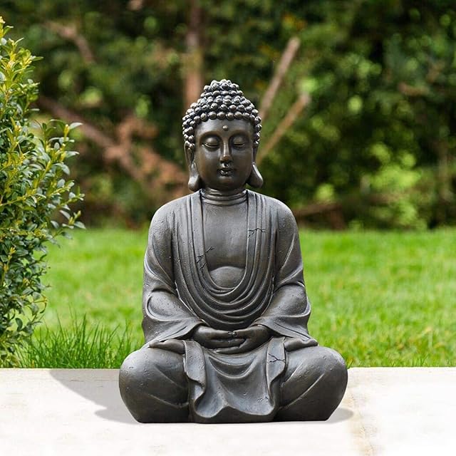 Goodeco Meditating Buddha Garden Ornaments,Zen Buddha Statue sculpture-Indoor/Outdoor Decor Gifts for Home, Garden, Patio, Deck, Porch Yard Art Decoration-with Natural Wood beaded necklace(29cm)