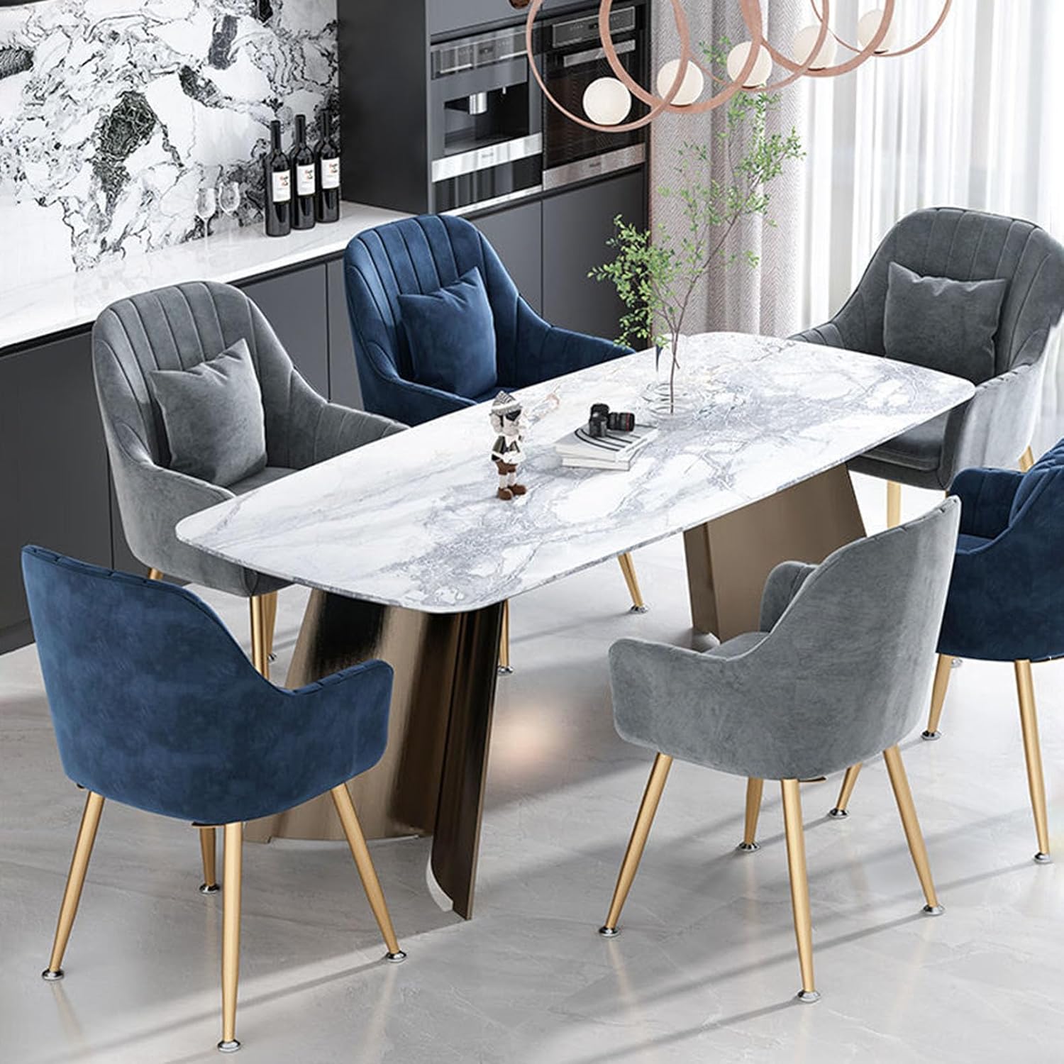 Dining Chair Upholstered Mid Century Modern Kitchen Chair Comfortable Velvet Lounge Guest Chairs with Padded Backs Metal Legs for Living Room Bedroom, Office