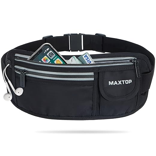 MAXTOP 【2020 Upgrated】 No-Bounce Reflective Running Belt Fanny Pack,Water Resistant Workout Pouch Waist Pack Bag for Fitness Jogging Hiking Travel,Cell Phone Holder Fits All Phones