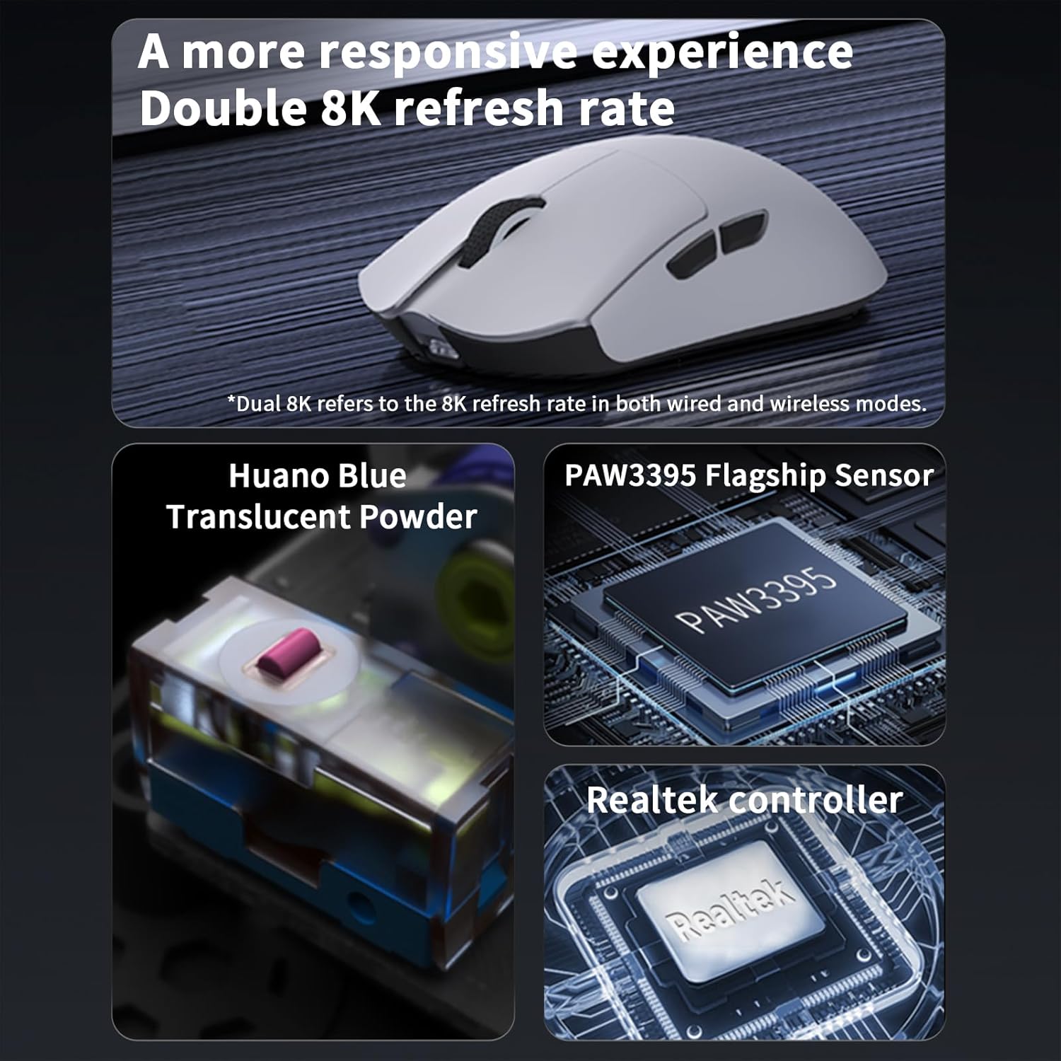 Darmoshark M3V2 8K Wireless Gaming Mouse,Tri-Mode 2.4G/USB-C/Bluetooth Mouse Up to 26000Dpi,PAW3395 Optical Sensor Lightweight 58g,5 programmable Button,Computer Mouse for Laptop,PC,Windows,Mac(Black)