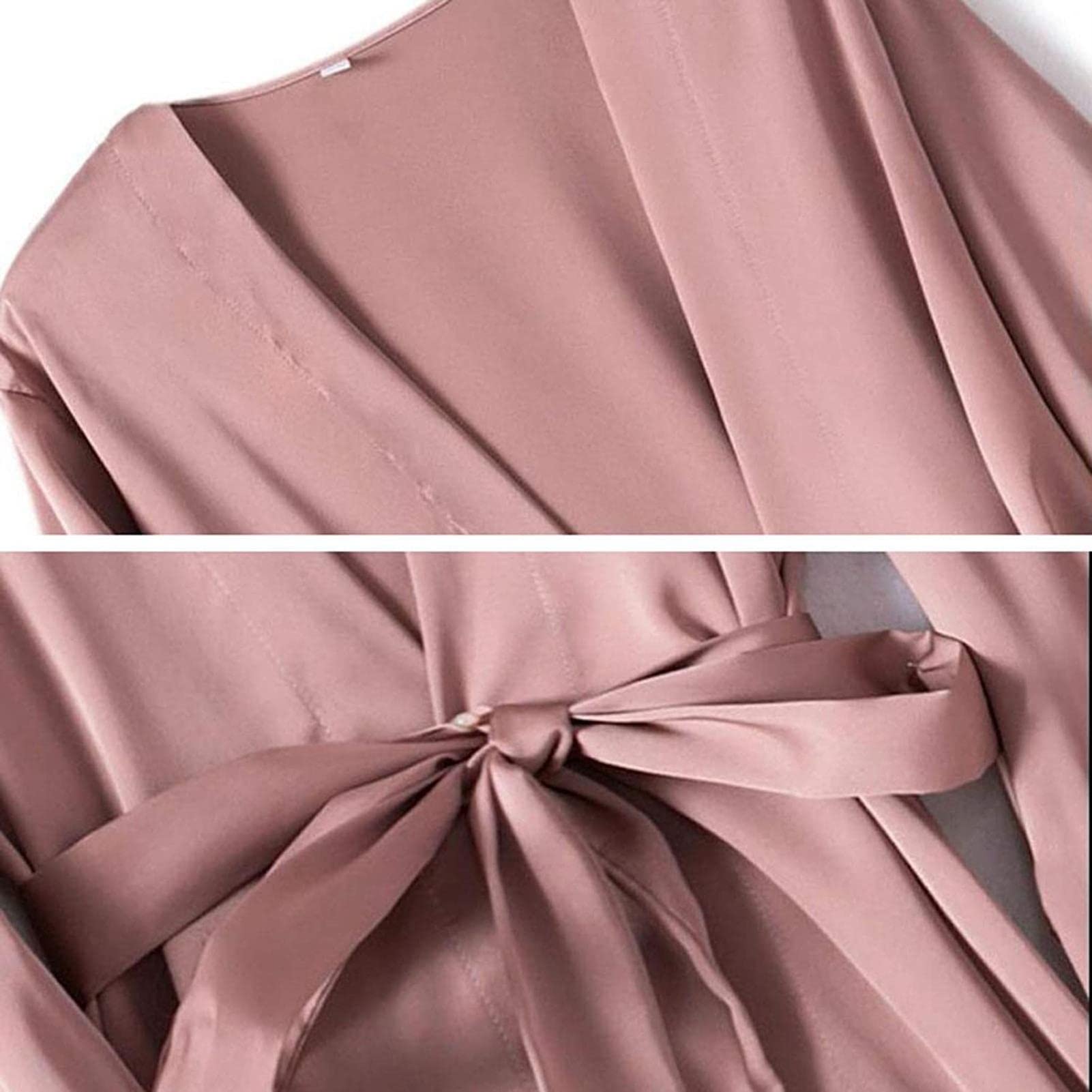 REVAHI Bata de Pijama para Mujer Bata Bata de satén de Seda Camisón Estilo de Color Puro con Cuello en V (UK 8-20)