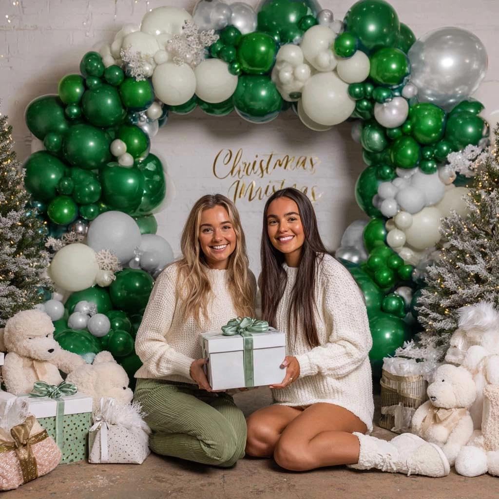 Green White Balloon Garland Double Stuffed Latex Emerald Green Sand White Cream Grey Pearl Balloon Arch Different Sizes for Christmas Wild One Wedding Baby Shower Birthday Jungle Party Decor
