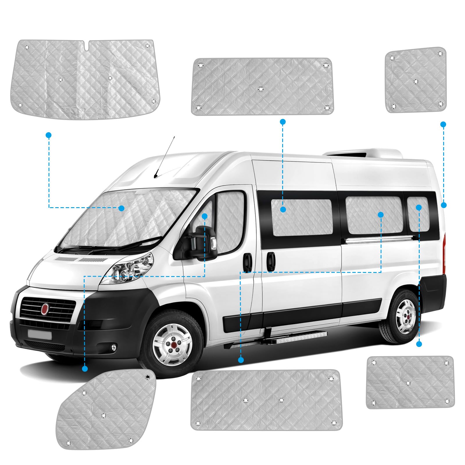 ZWPARTS Parasole Pieghevole per Parabrezza e Finestrini per Fiat Ducato 2006-2023, Set di 11, 100% Occultazione, Protezione Termica Interno, Compatibile con Automobile
