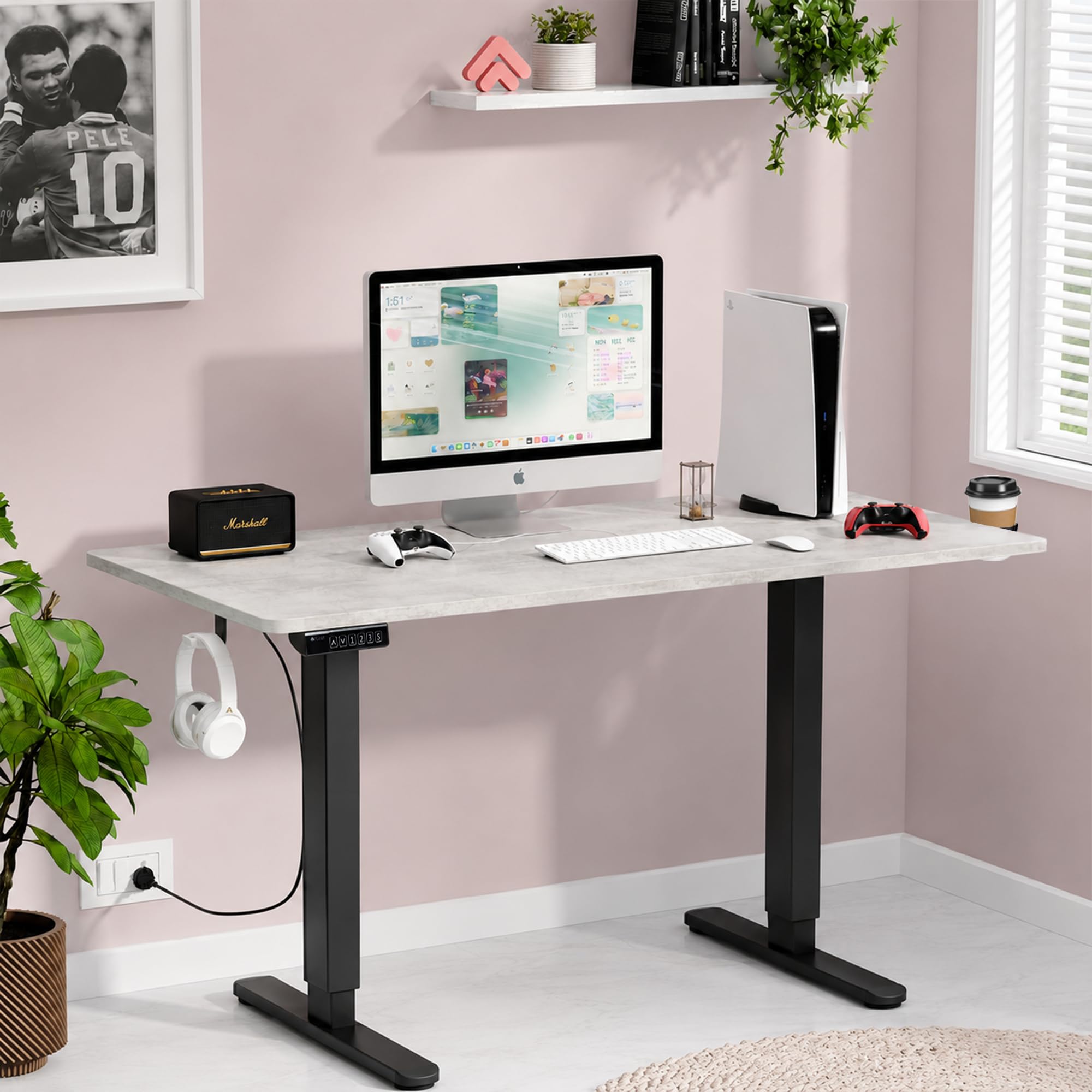 ARTIKEL Artidesk Eco Electric Height Adjustable Table for Office Work & Home-Sit Stand Gaming Desk 80kg Load, Cup Holder, 2 Hooks,Cable Organizer 2Split Tabletop (Rock, Eco - 120x60 CM)