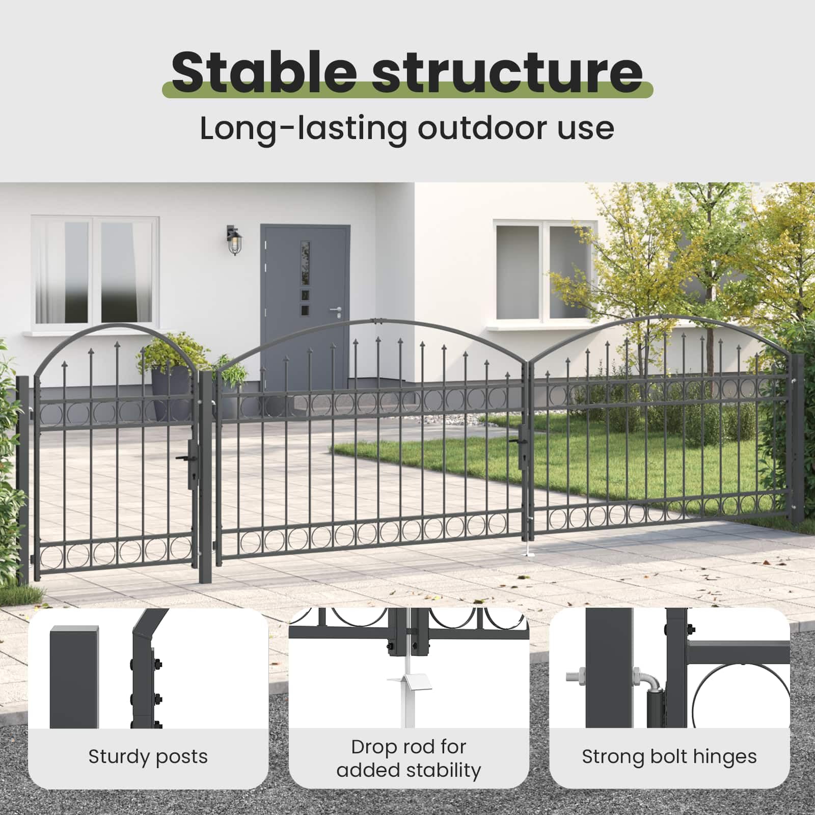 vidaXL Gartentor mit gewölbtem Oberteil Assen Grau 500 x 75 cm Stahl, Garten- und Terrassentür, robuster Stahl, moderne Sicherheit, Outdoor-Deko, Schutz für deinen Zaun