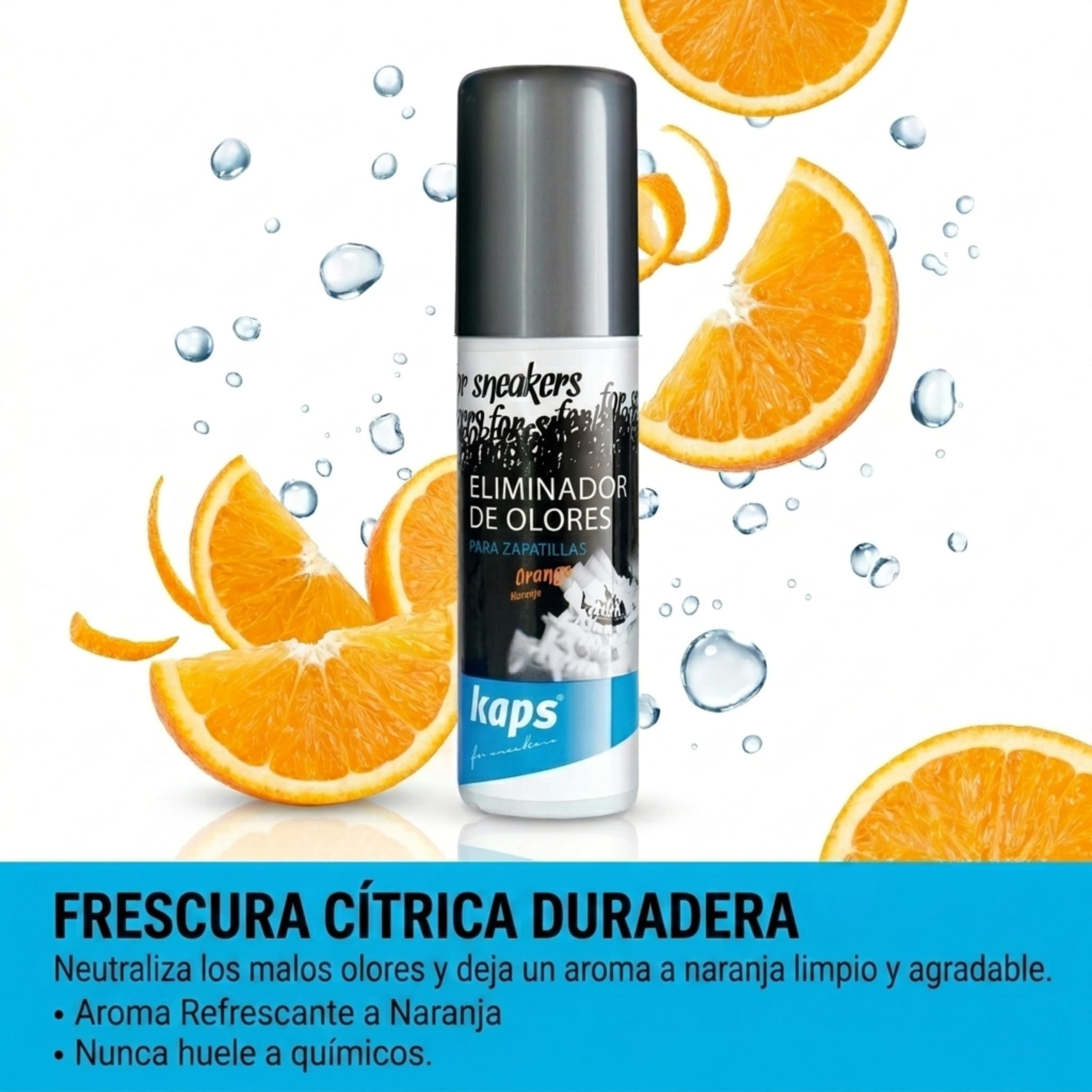 Kaps Desodorante Zapatos para Zapatillas y Calzado Informal, Aroma de naranja, con Nanopartículas de Plata, Eliminador de Olores de Zapatos