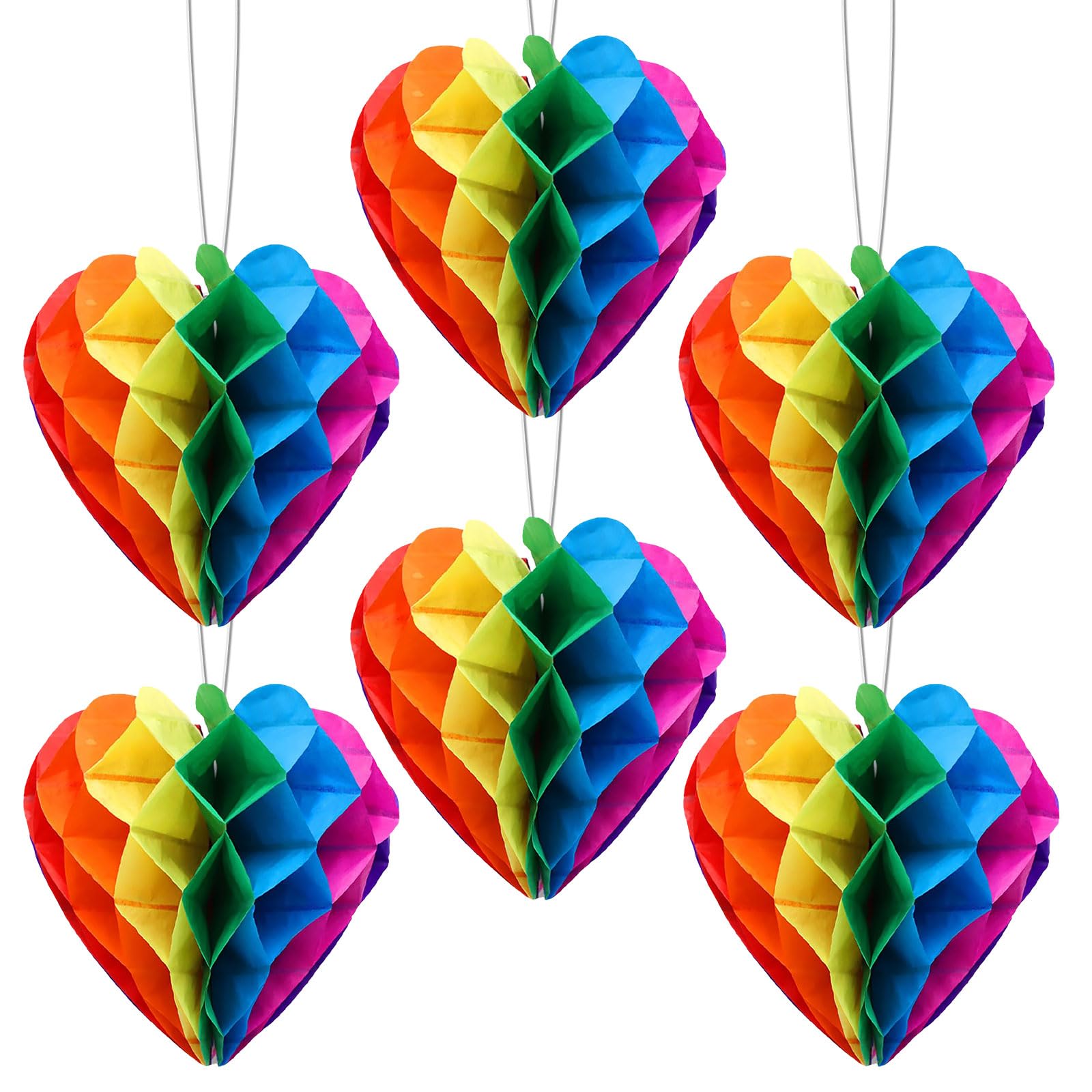 Iwiio Colourful Pride Decorations - 6Pcs Rainbow Paper Honeycomb Balls, Rainbow Party Decorations For Pride Accessories Gay Lgbt Festival Celebration Wedding Carnival Home Indoor Outdoor