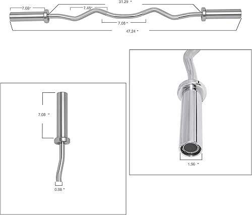 Miniatura 4 de Powergainz Olympic Super Curl Barbell - Barra de rizo roscada, 48 pulgadas