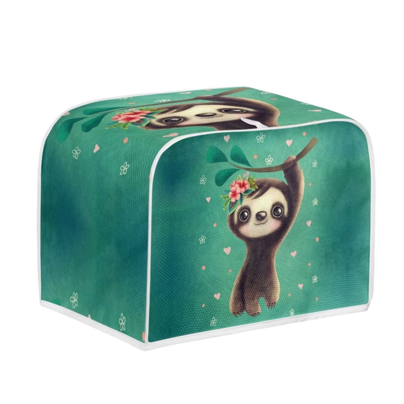 STUOARTE 2 Slice Toaster Cover Cute Sloth Print Bread Maker Cover Kitchen Small Appliance Cover, Dust and Fingerprint Protection, Machine Washable, Green