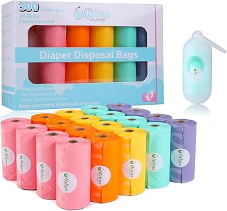 USBOO Disposable Diaper Bags for Babies - 300 Leak-Proof Bags, 20 Refill Rolls with Rainbow Dispenser