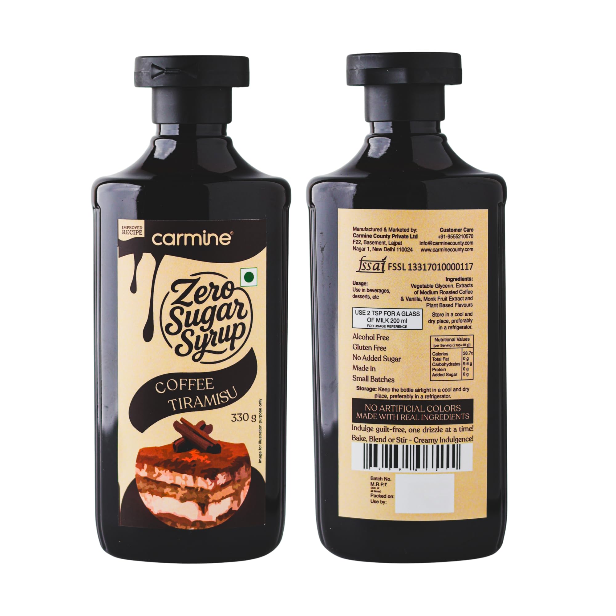 Carmine Zero Sugar Coffee Trimasu Syrup – 330g | New & Improved Recipe | Sweetened with Pure Monk Fruit | Natural, Plant-Based Sweetener | No Added Sugar or Artificial Ingredients - Image 8 thumbnail